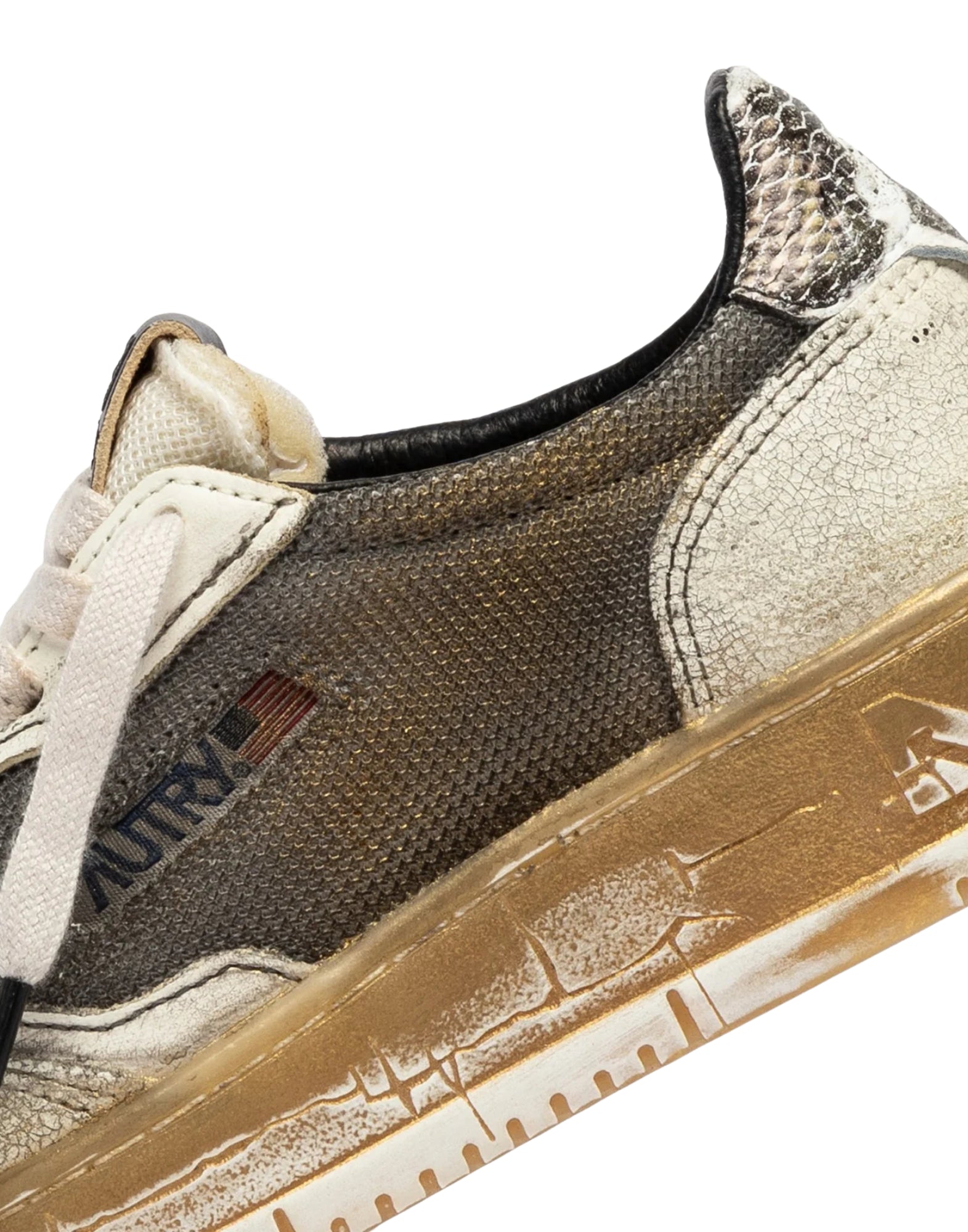 Autry Medalist Low Super Vintage Women’s Grey White Gold Leather & Mesh Sneakers AVLM ME14