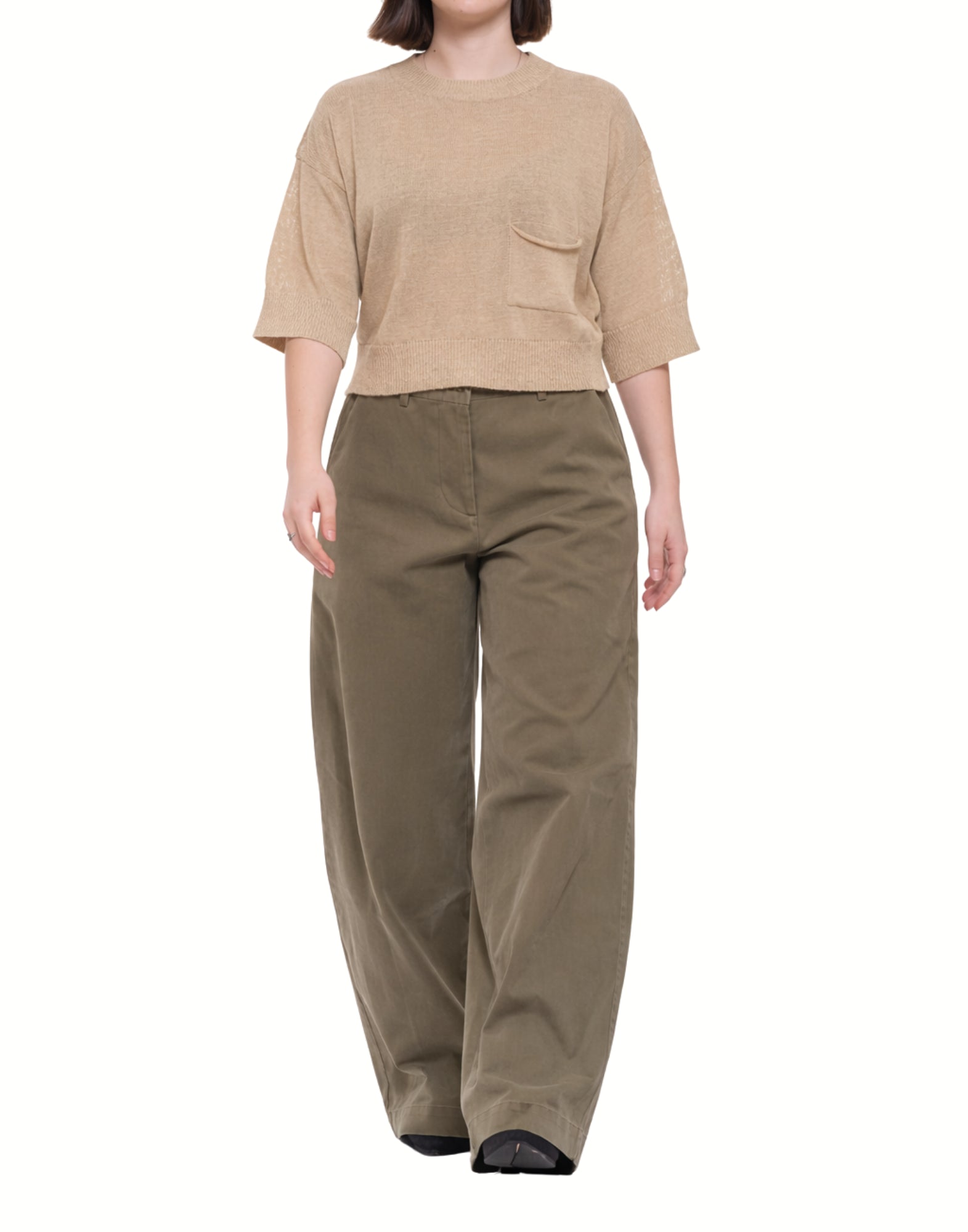 Laboratorio Women’s Safari Crop Knit in Cotton Blend with Crew Neck JO4641 3530