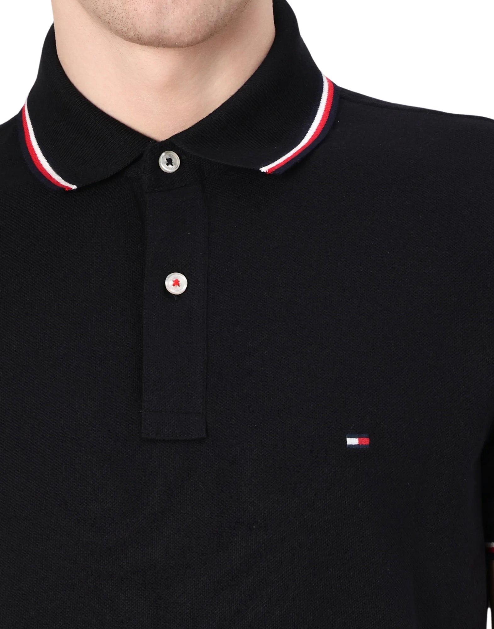 Polo man MW0MW38484 BDS RWB COLLAR POLO BLACK TOMMY HILFIGER