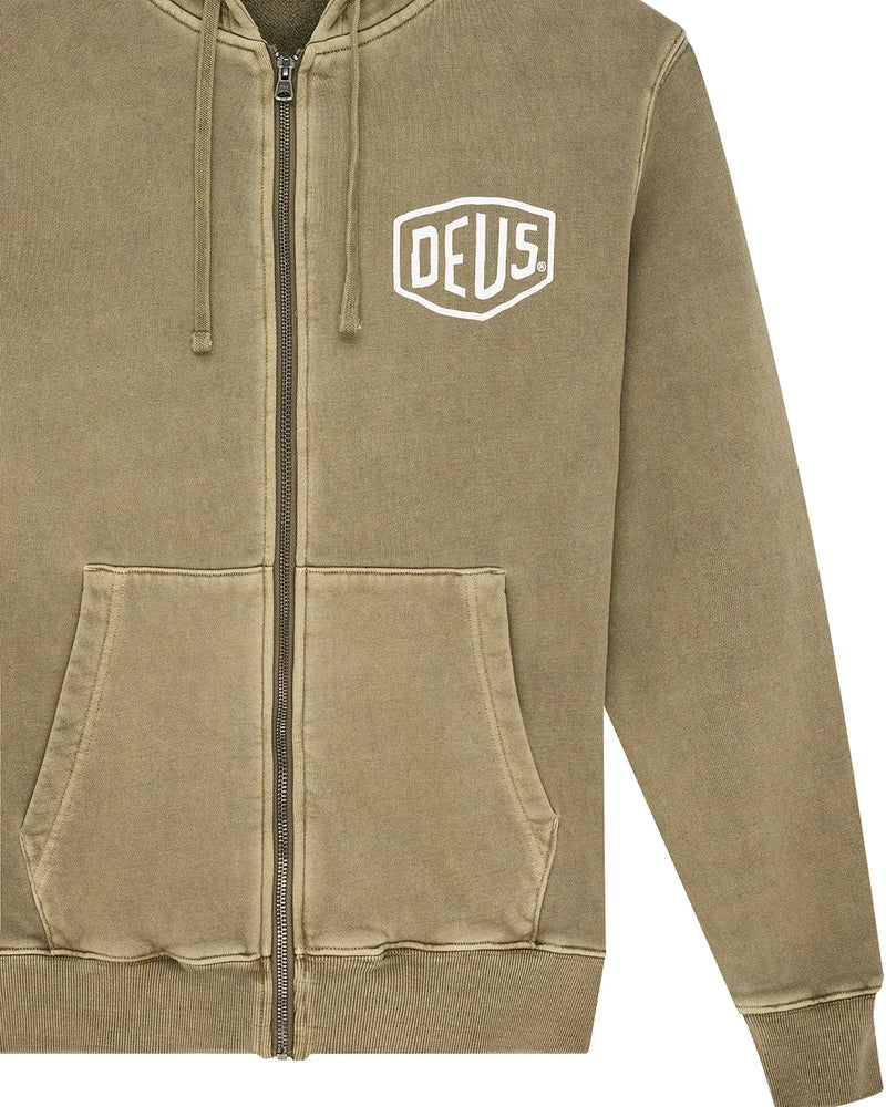Shield GD Zip Hoodie Olive Green Garment Dye