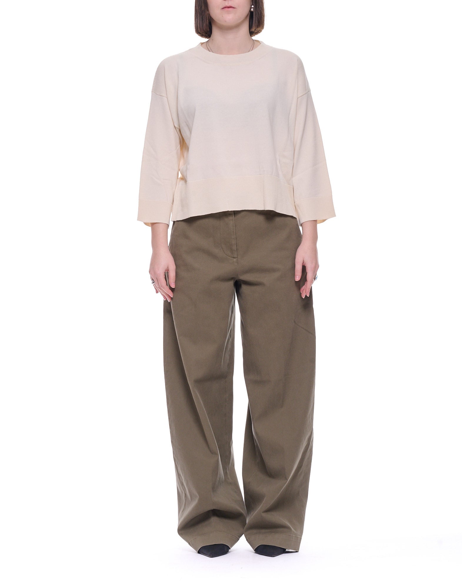 Laboratorio Soft Cotton Crewneck Knit 100% Cotton Ecru Women’s Relaxed Fit JO4605 1004