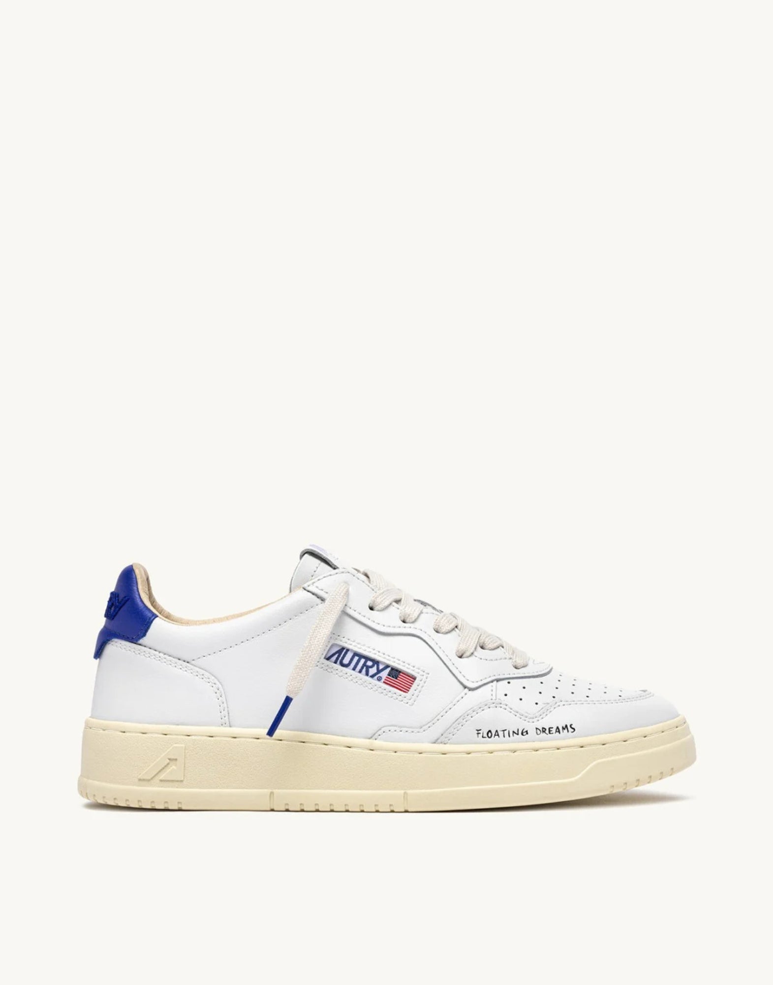 Autry Medalist Low Men’s Sneakers in White Leather and Beaucoup Blue AULM DL01 WHT/BEABL MEDALIST