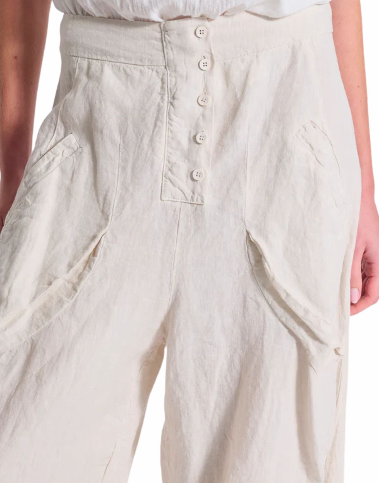 Transit women’s wide-leg linen trousers in Chalk 01 Made in Italy CFDTRCB1302 01 CHALK