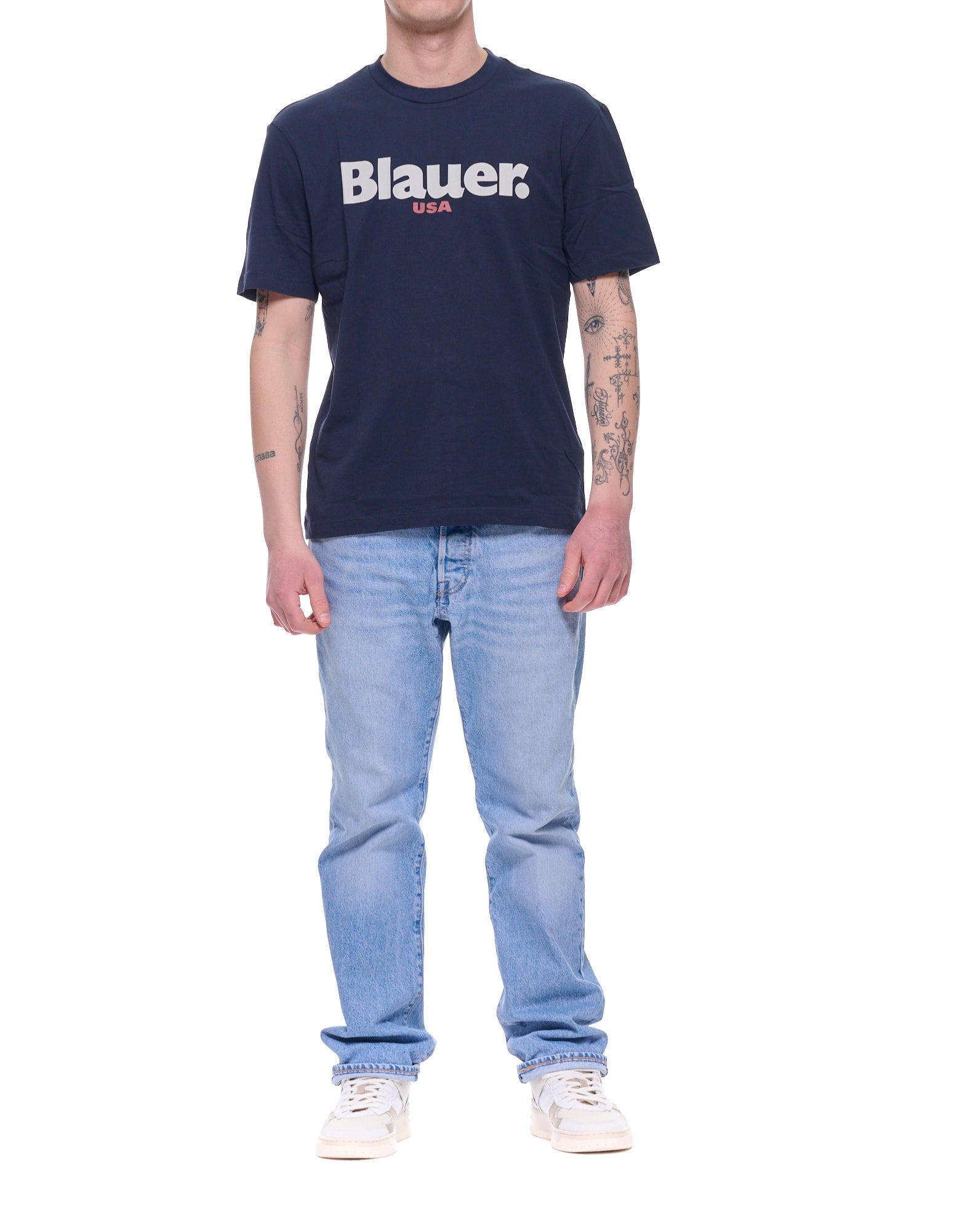 Blauer Camiseta de hombre Ernst de algodón en azul con logo estampado frontal 26SBLUH02299-007439 888