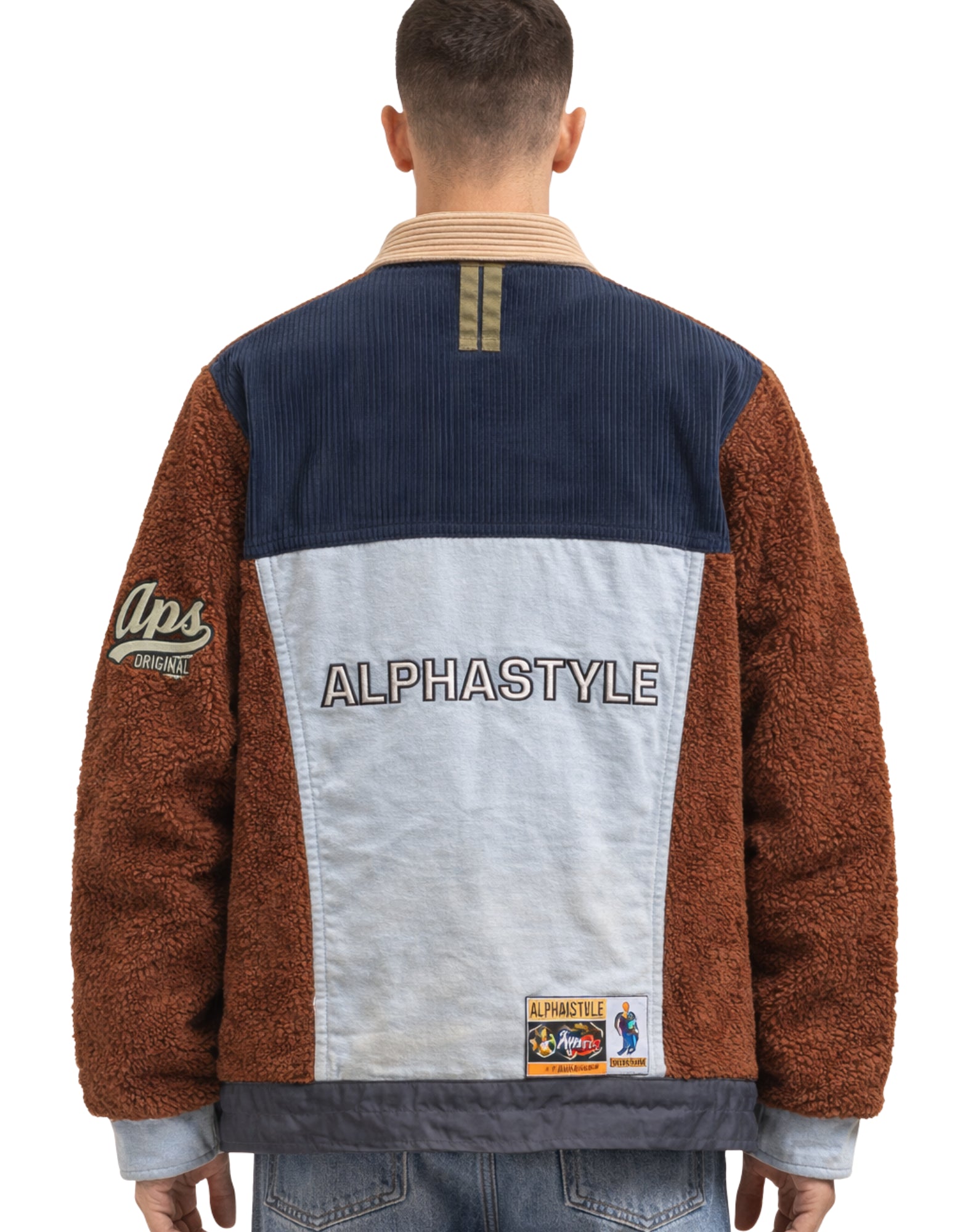 Veste patchwork pour hommes Alpha Style APS College en bleu et marron 3004 BLU MARRONE