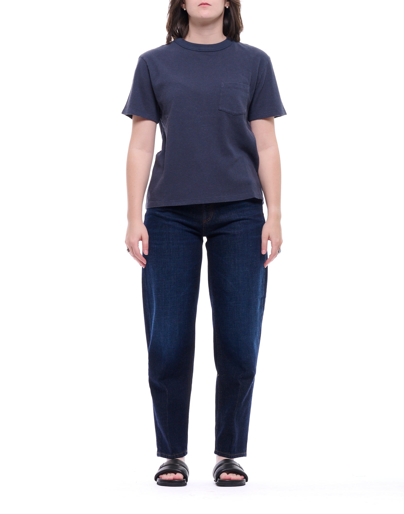 Mangez de la poussière 673 pour femmes Basic Short T-shirt à manches en bleu indien W-J-088-CHT543 BLEU INDIA