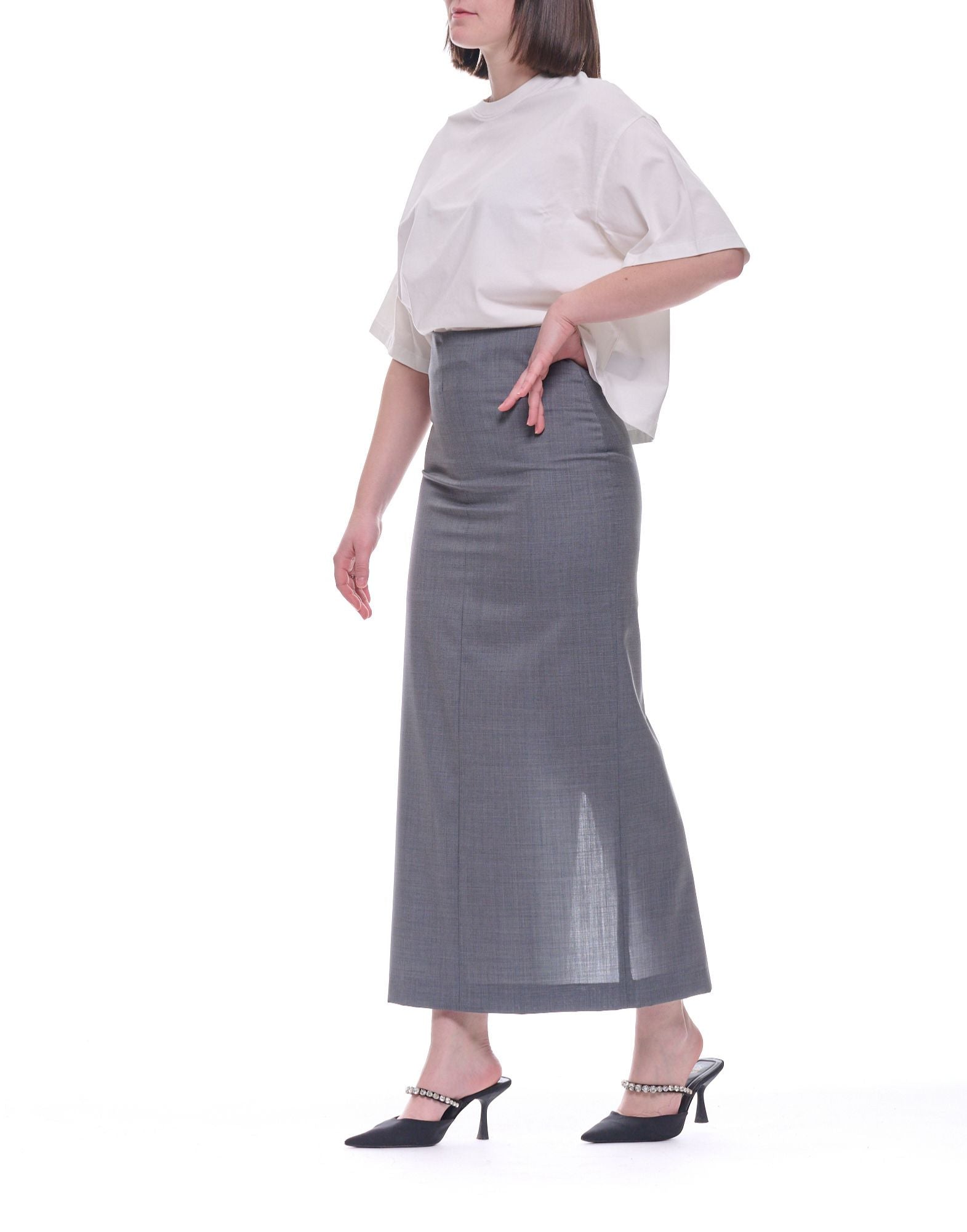 Hevò Torrerinada Long Skirt Women Grey Virgin Wool High Waist 170 TORRERINALDA W L755 0503
