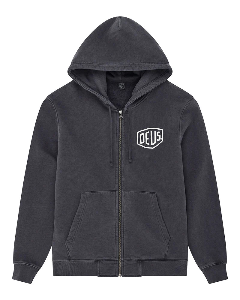 Shield GD Zip Hoodie Black Garment Dye