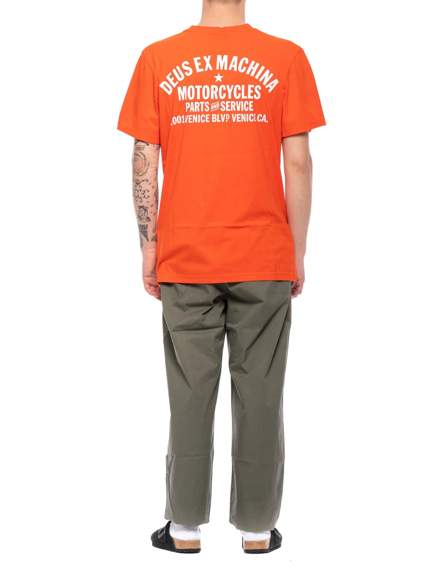 Deus ex Machina Venice Address Tee – T-shirt i överdimensionerad bomull med liten logotyp på bröstet och stort ryggtryck, orange DMW41808C VENICE TANGERINE TANGO