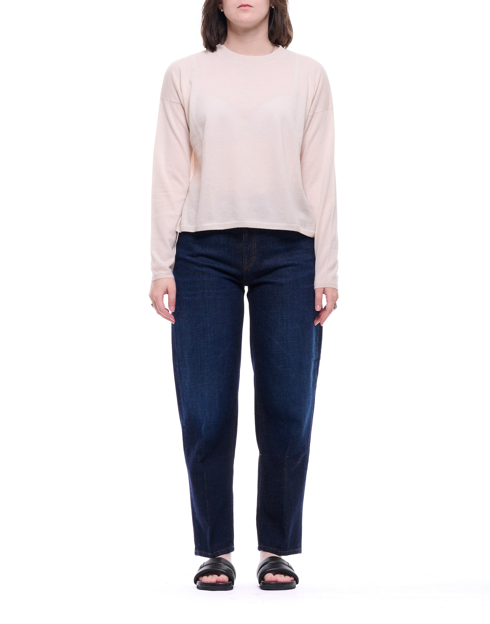 ARAGONA Top de punto de lana virgen Scatoletta en Moonbeam D3307TF 796 MOONBEAM