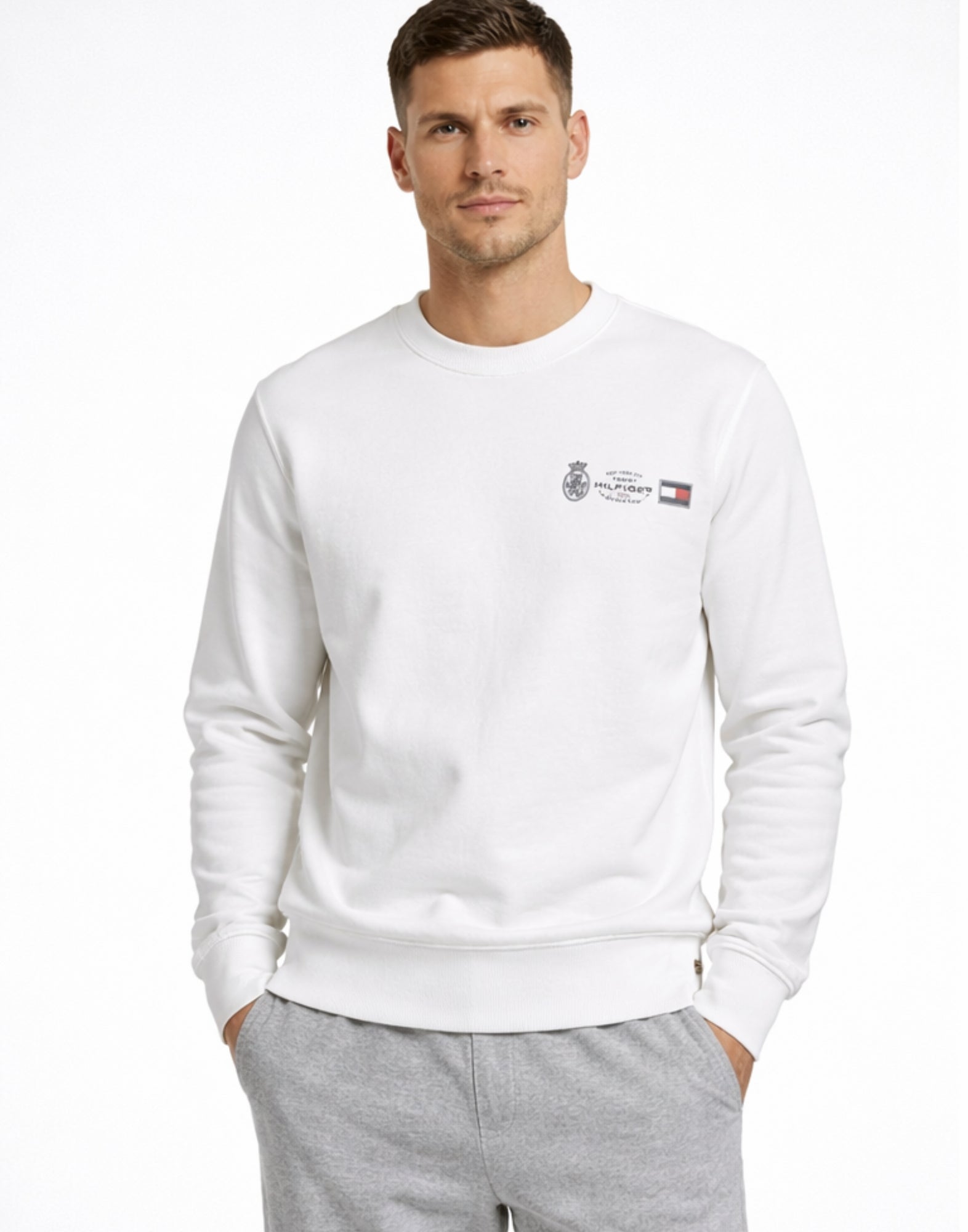 40863 YBR WHITE SWEATER OUTLINE CREW NECK - Maglieria - TOMMY HILFIGER