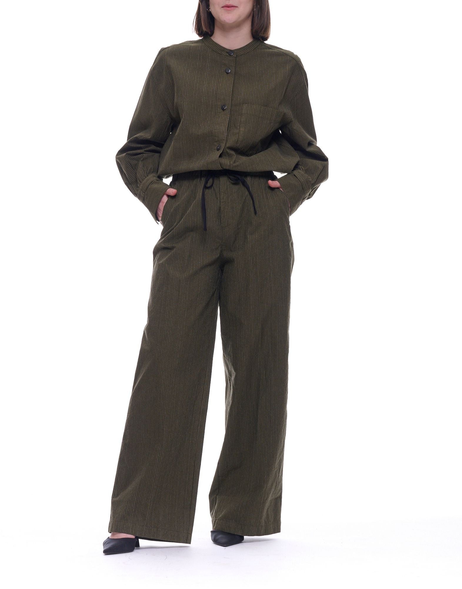 Pomandère Women’s Striped Cotton Pants Military Green 261-7215/21652 760