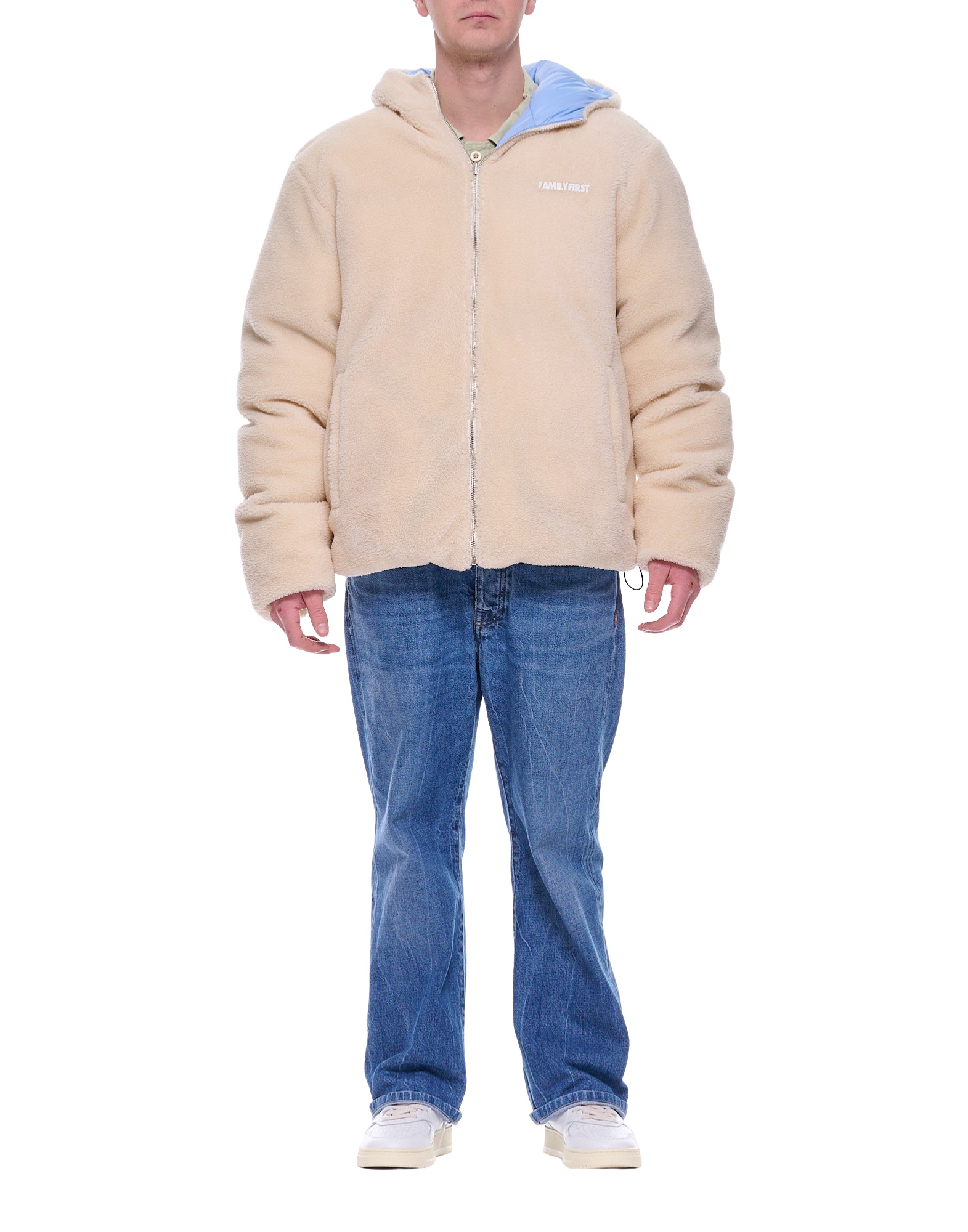 Family First Men’s Teddy Bomber Jacket with Hood Zip Beige JPF2301 LB