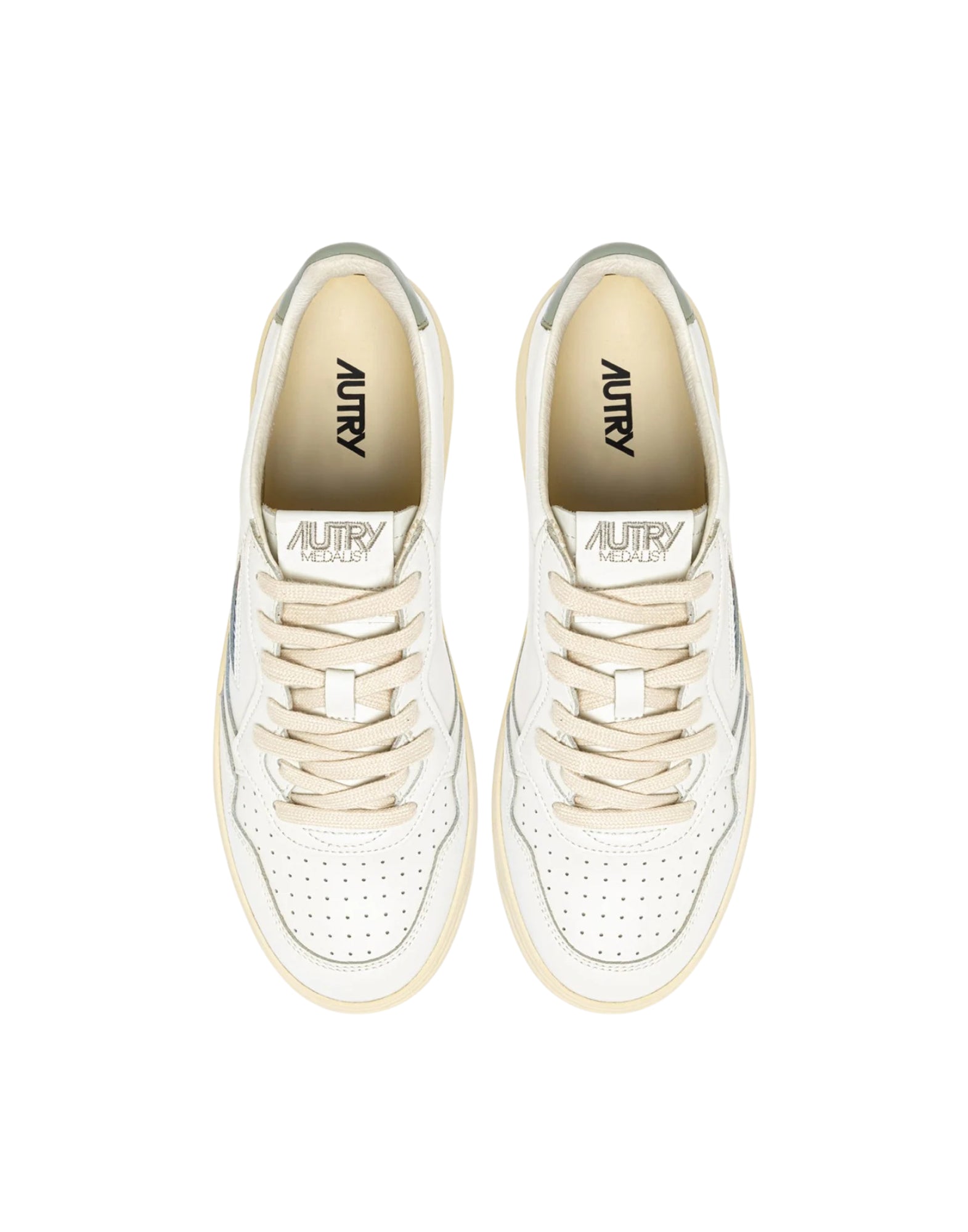 Autry Medalist Low Men’s Sneakers in White Leather and Sea Grass AULM LL11 WHT/SEAGR MEDALIST