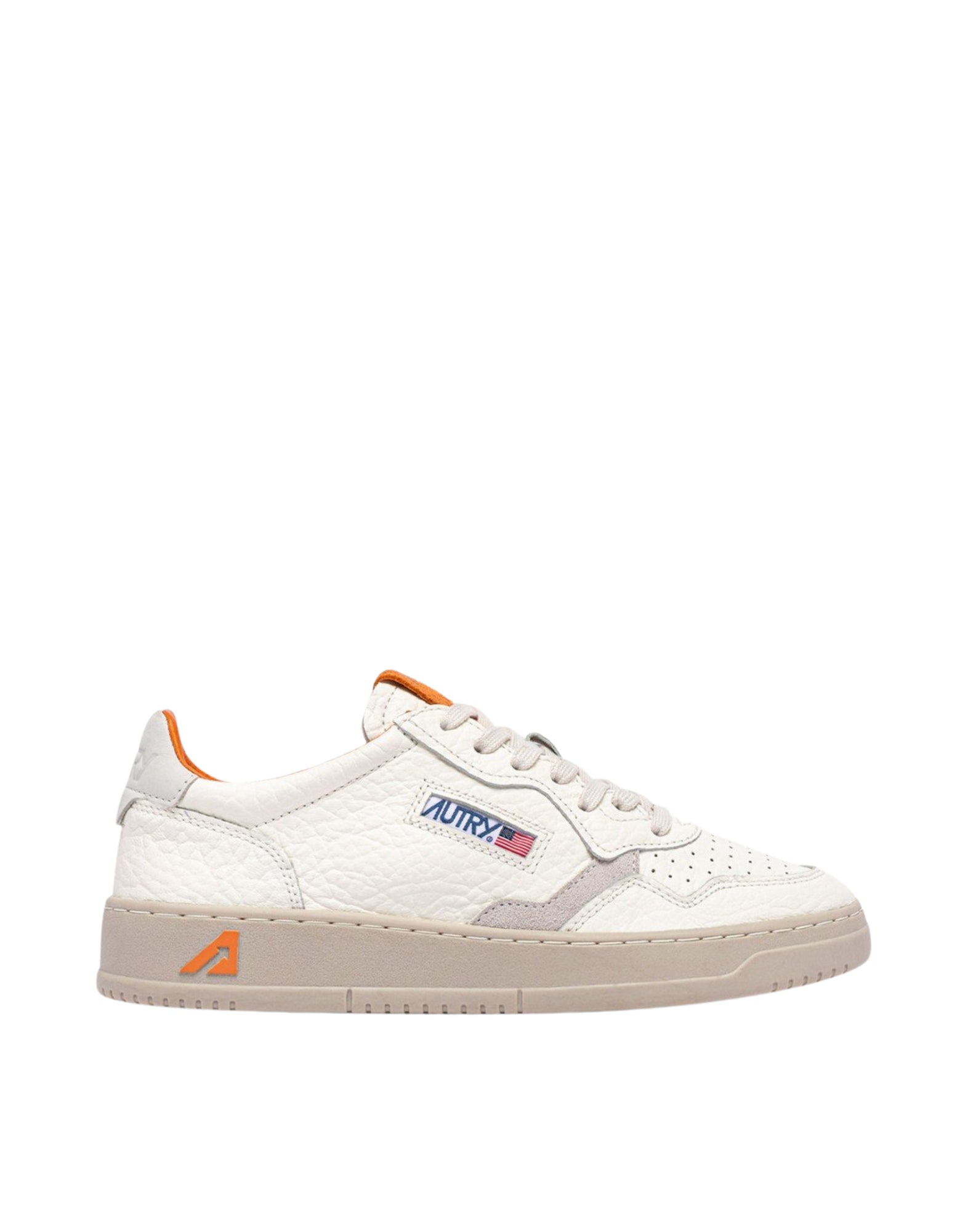 Autry Sneaker Basse da Uomo Medaglia in Pelle Marshmallow e Fanta Arancione AULM NE13 MARF/FAN MEDALIST