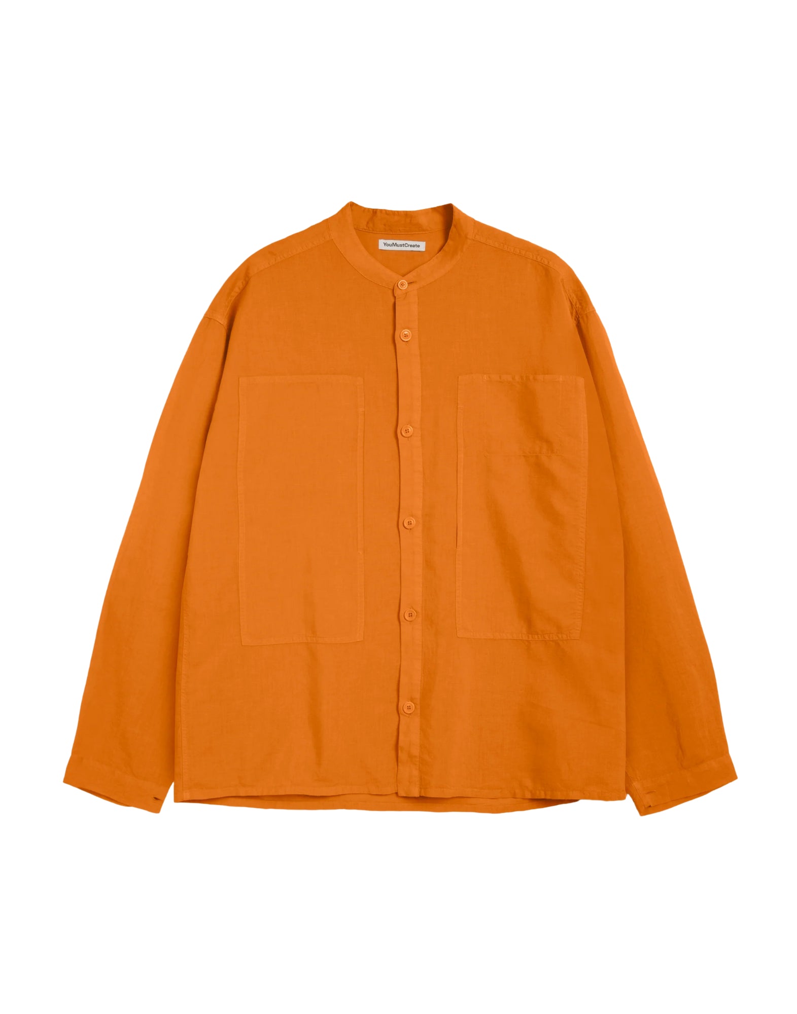 YMC Hawkeye Collarless Shirt Orange Men’s | Cotton/Linen/Cupro Blend P2AAG 80 ORANGE