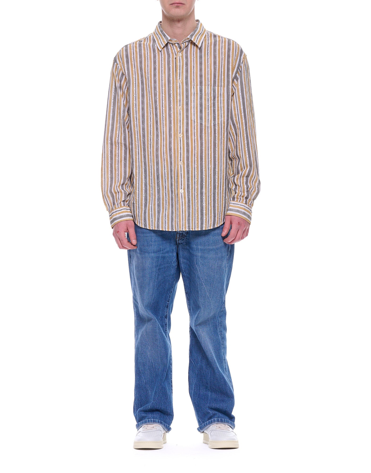 Tintoria Mattei Men’s Striped Sangallo Cotton Shirt Mustard RXC N78 RU1 SANGALLO SENAPE