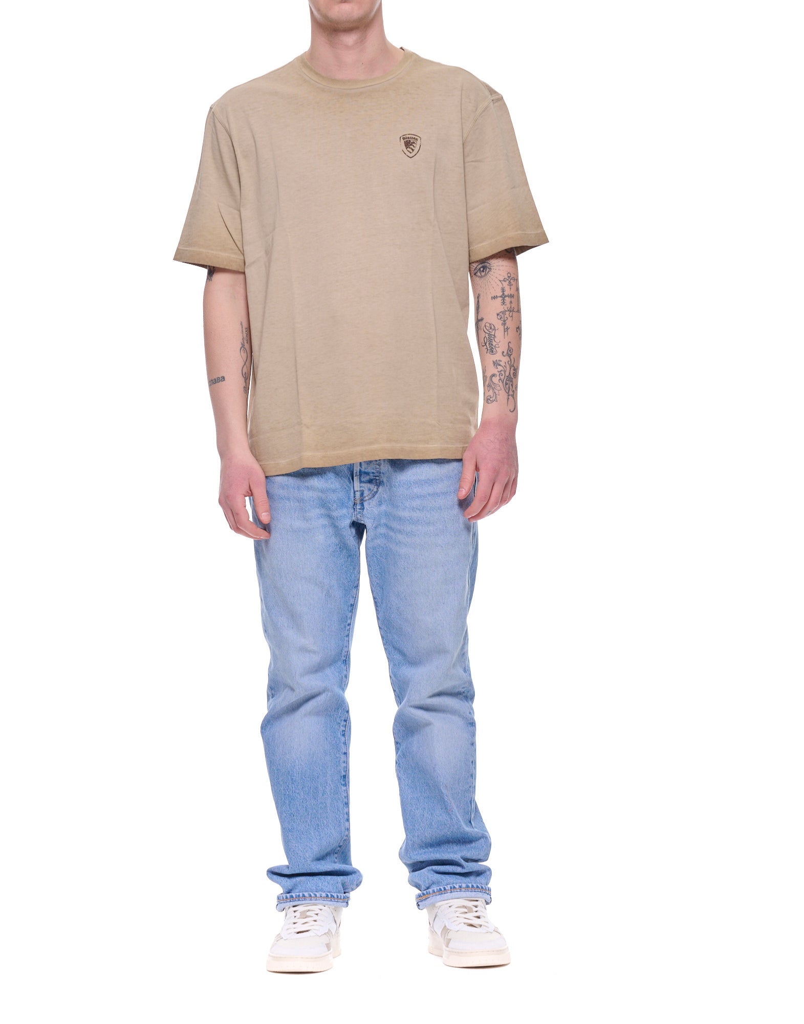 Blauer Greenough T-shirt en coton pour hommes en noisette avec logo sur la poitrine 26SBLUH02347-007495 340 GREENOUGH
