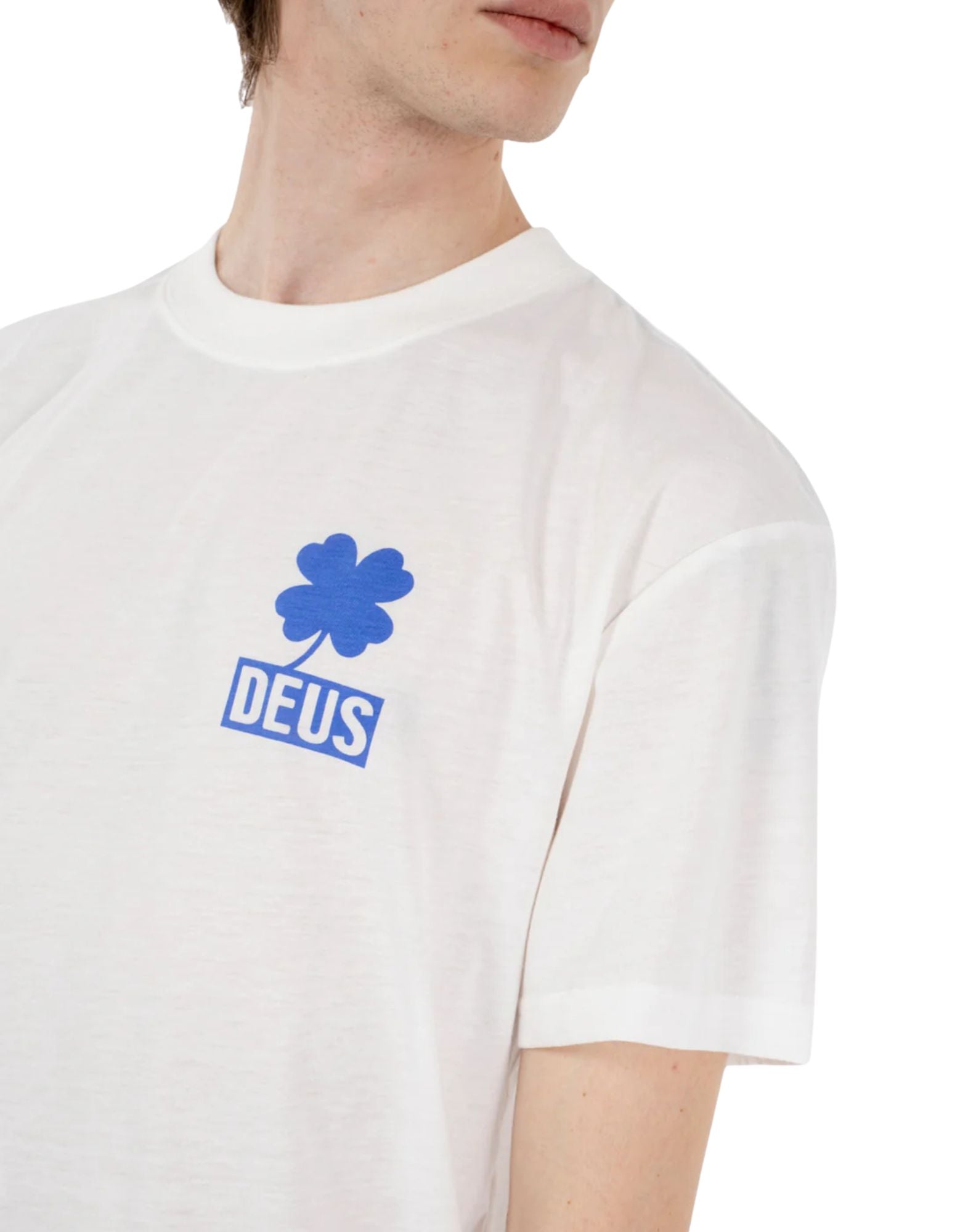 Deus Ex Machina Quad Tee Over Fit T-Shirt with Chest and Back Prints Ribbed Crew Neck White for Men D261MTS559010 VINT. WHITE