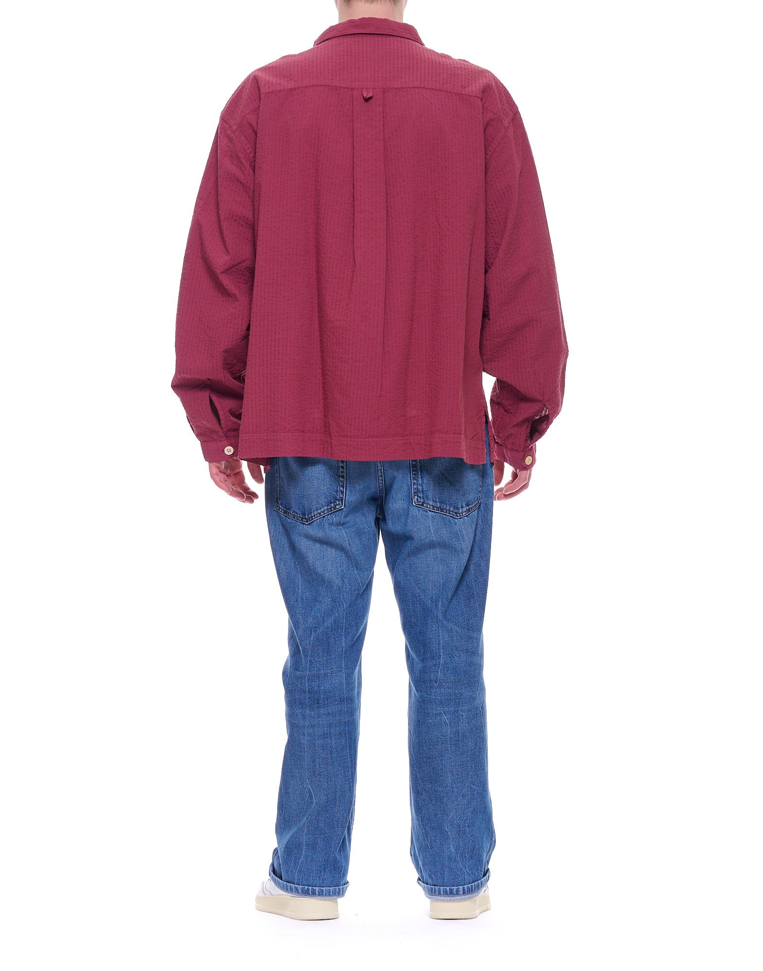 Tintoria Mattei Men’s Textured Cotton Shirt Burgundy RKS THZ AQ3