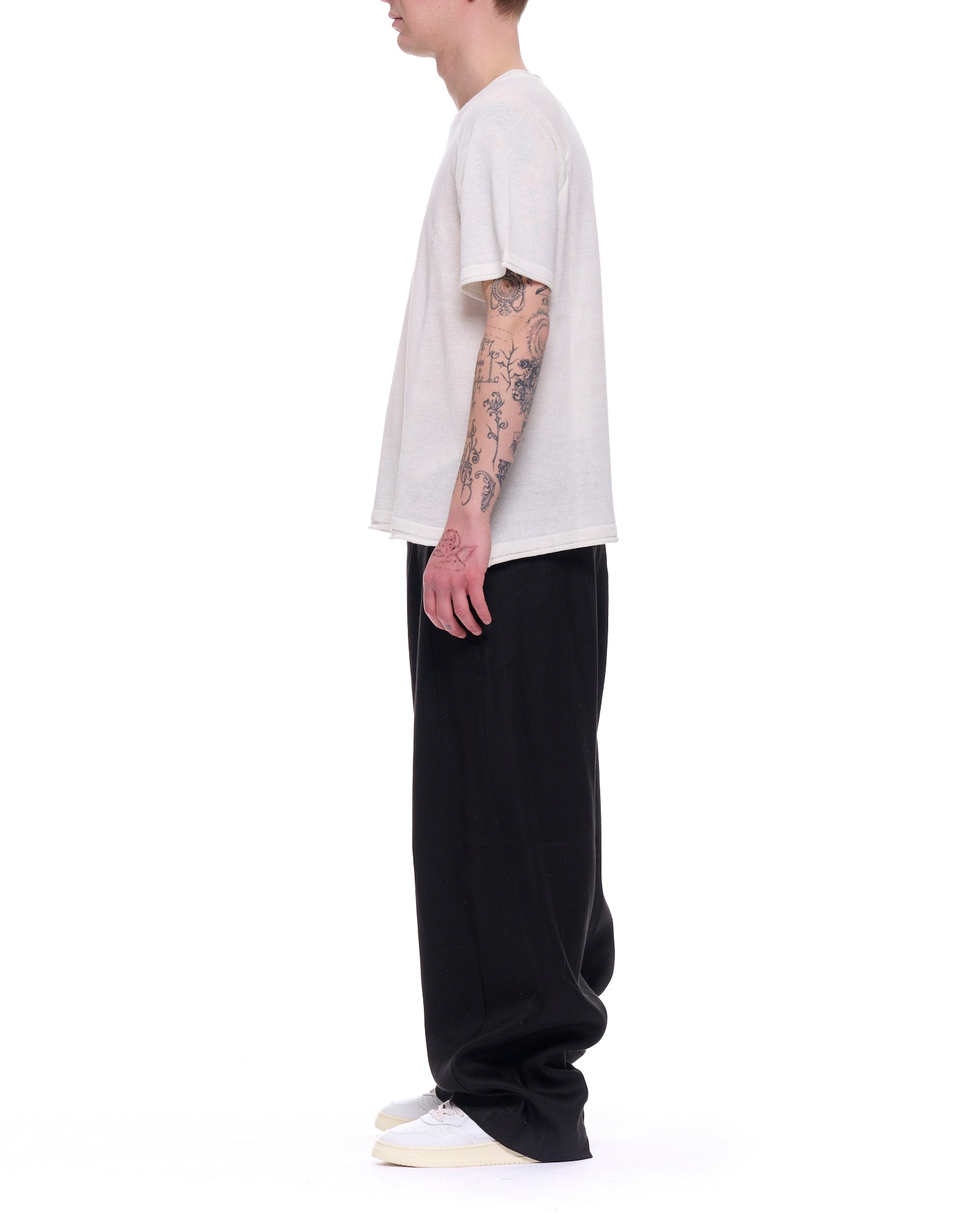 Tela Cruda Algodón Hombre Short Camiseta con Mangas en Blanco Crudo TNMC0006 1003 BLANCO