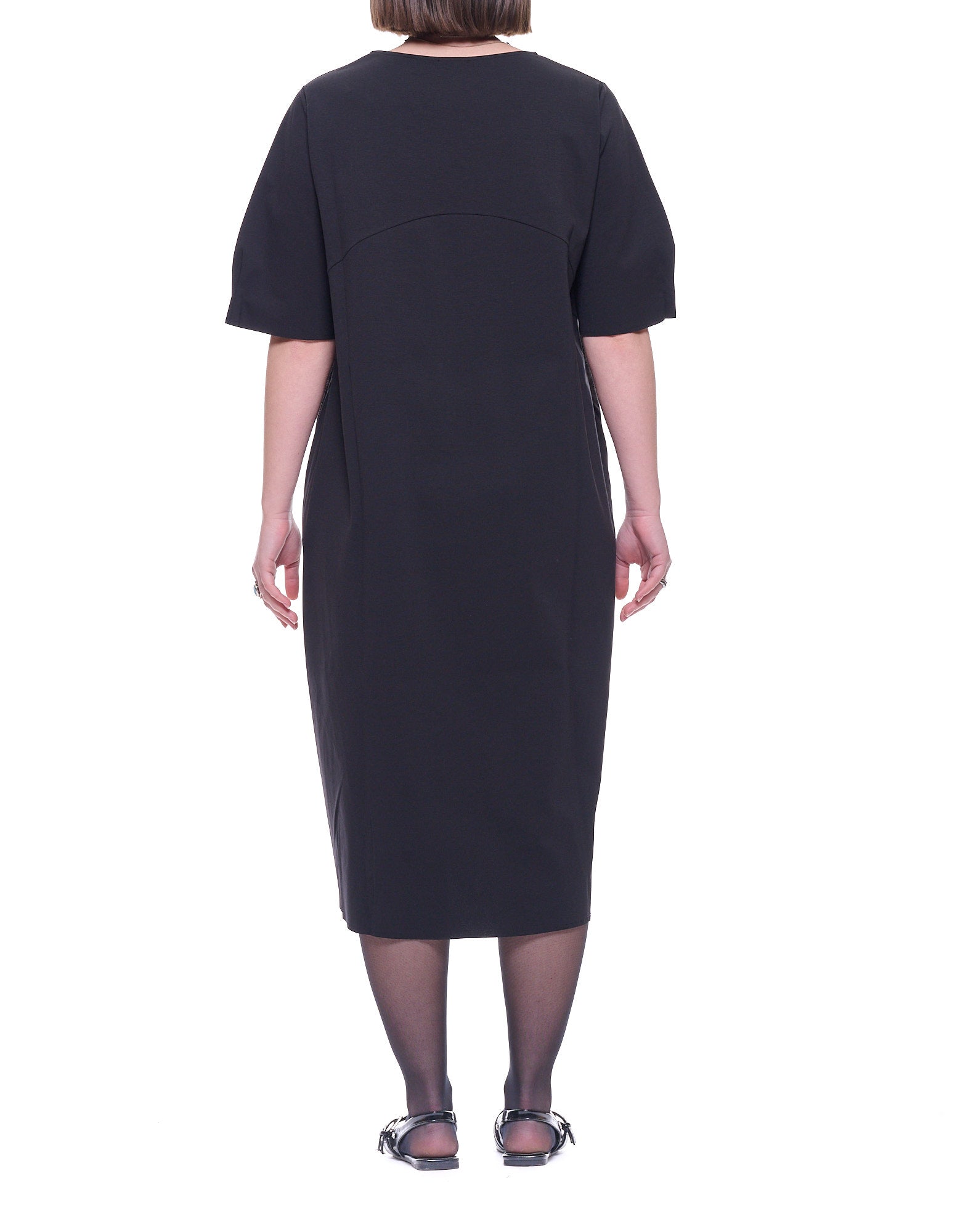 Vestido largo de mujer Hira en mezcla de algodón con cuello redondo y Short Mangas W124 006