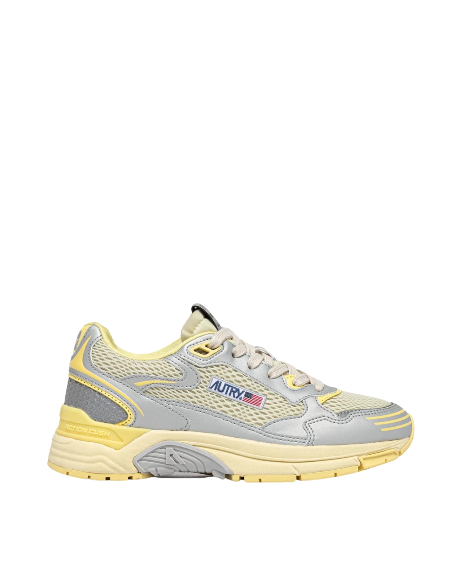 Autry Hyperway Women’s Sneakers in Synthetic Leather and Mesh Silver Asparagus Lemon Meringue HYLM MV06 SILV/LEMON HYPERWAY