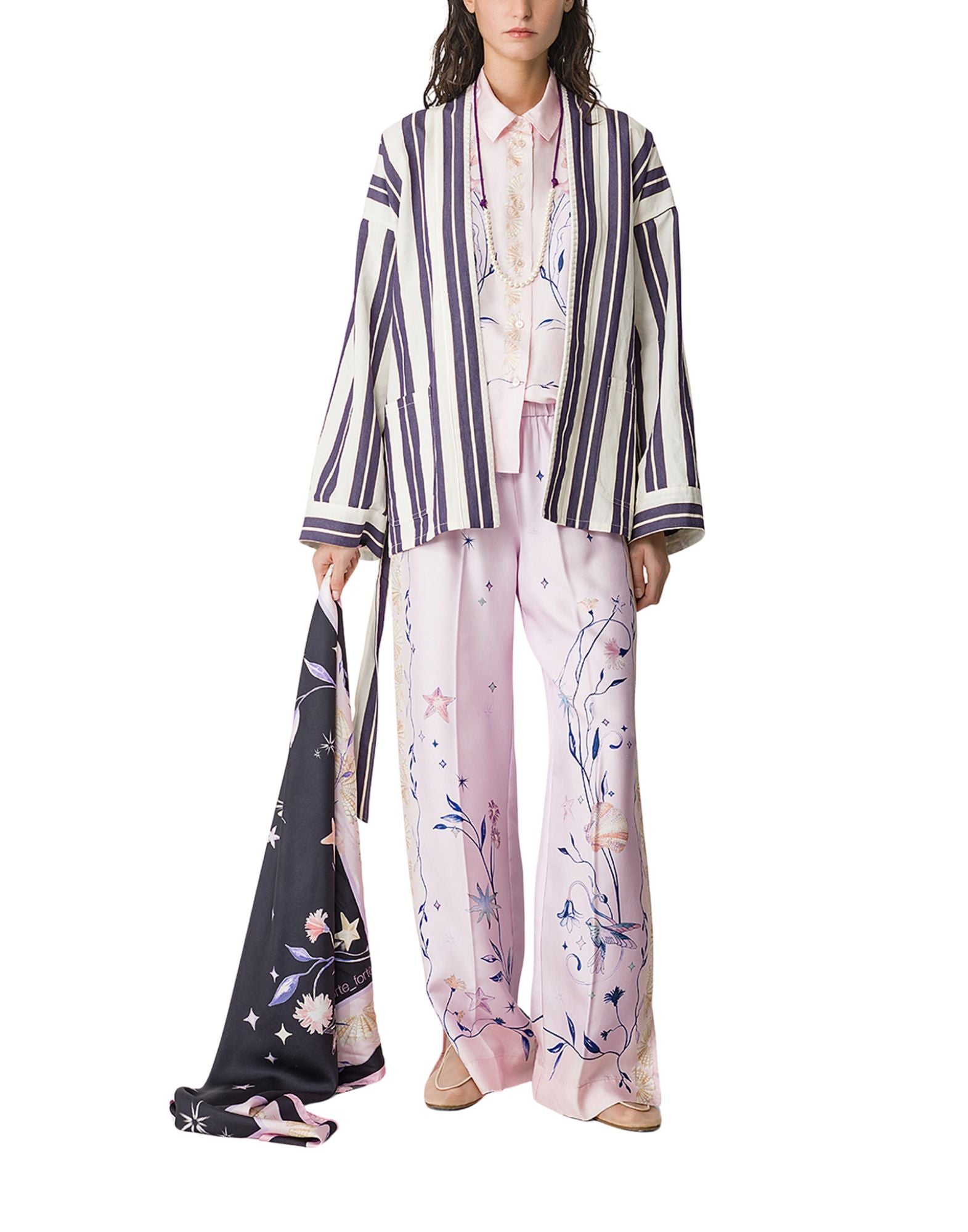 Forte Forte Linen Cotton Kimono Blu Natural Women’s 14819 MY JACKET BLU STRIPED