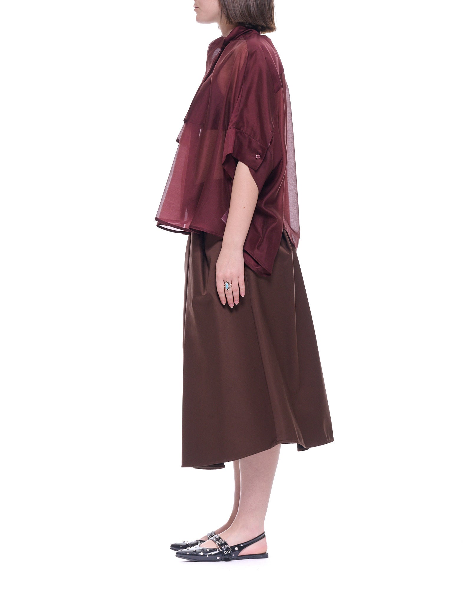 Meimeij Women’s Sangria Soft Shirt in Lyocell Blend, Tie Neck, Relaxed Fit E6/I/M6EF21 881 SANGRIA