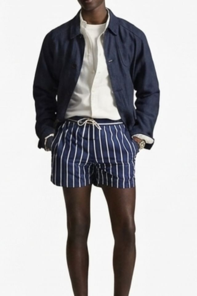 Polo Ralph Lauren Traveler Slim-Fit Striped Swim Trunks Navy Men’s 710975405001 SLF TRAVELLER STRIPED