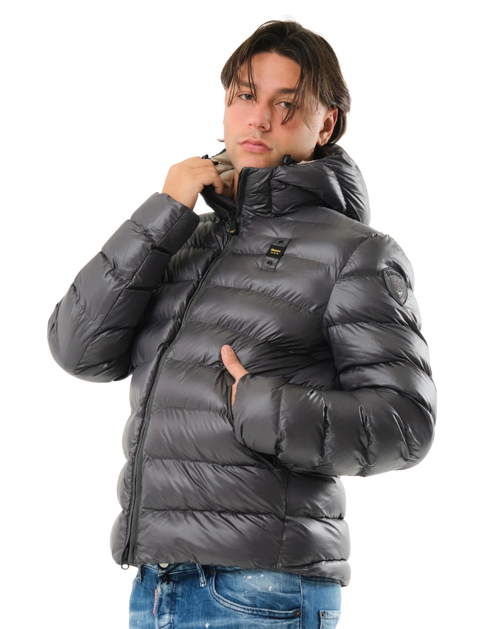 Blauer USA Adams Eco Nylonjacka Herrhuva Mörkgrå 25BLUC02079 5958 978EI GRÖN
