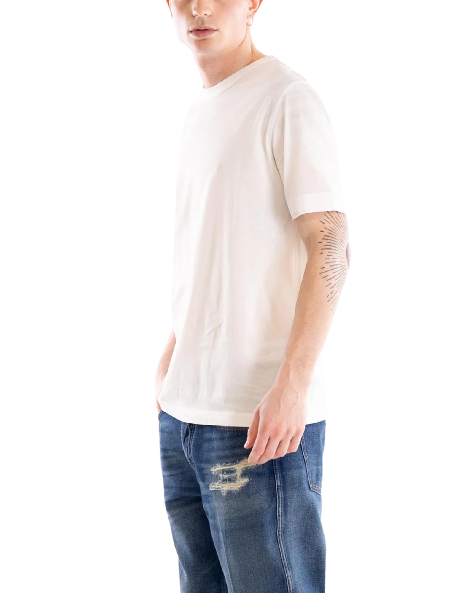 Paolo Pecora T-shirt i vit bomullsjersey för män – Normal passform F021-U181 WHYTE/GREY T-SHIRT