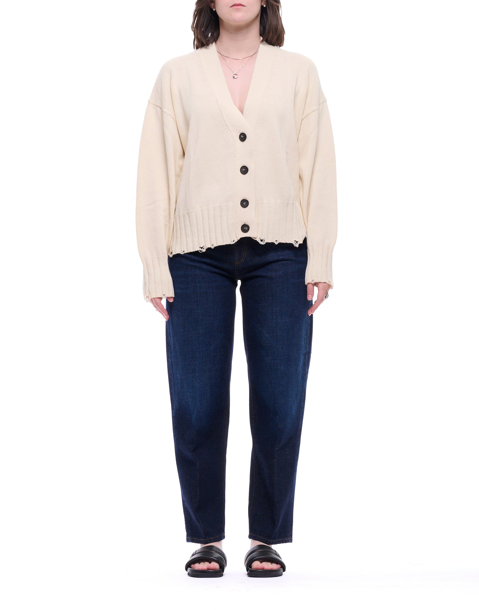Atomofactory Cardigan Rottura in Cotone Panna PE26AFD16 02 PANNA