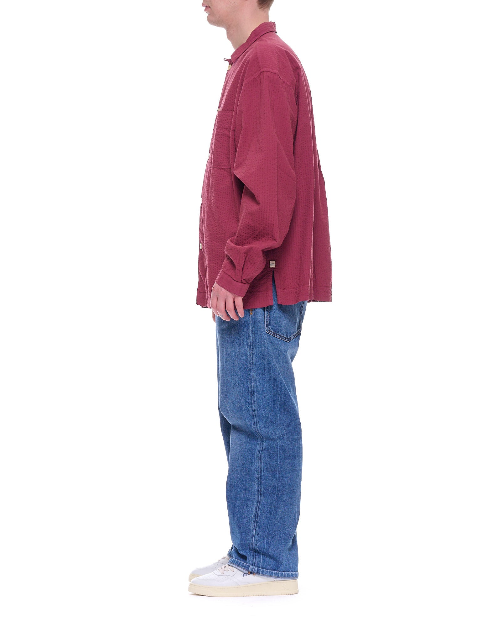 Tintoria Mattei Men’s Textured Cotton Shirt Burgundy RKS THZ AQ3