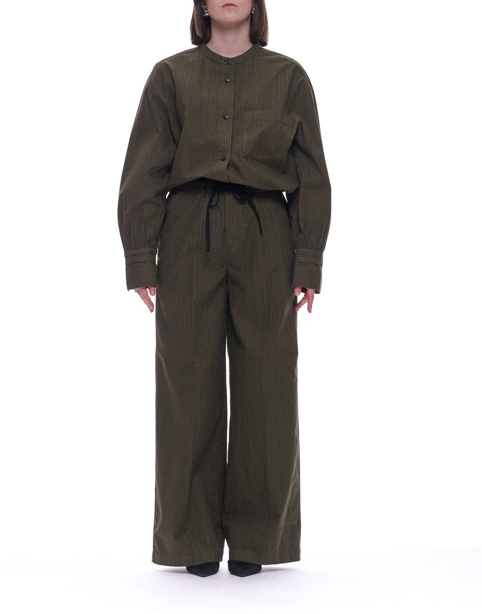 Pomandère Damen-Hose aus gestreifter Baumwolle, Militärgrün, 261-7215/21652 760