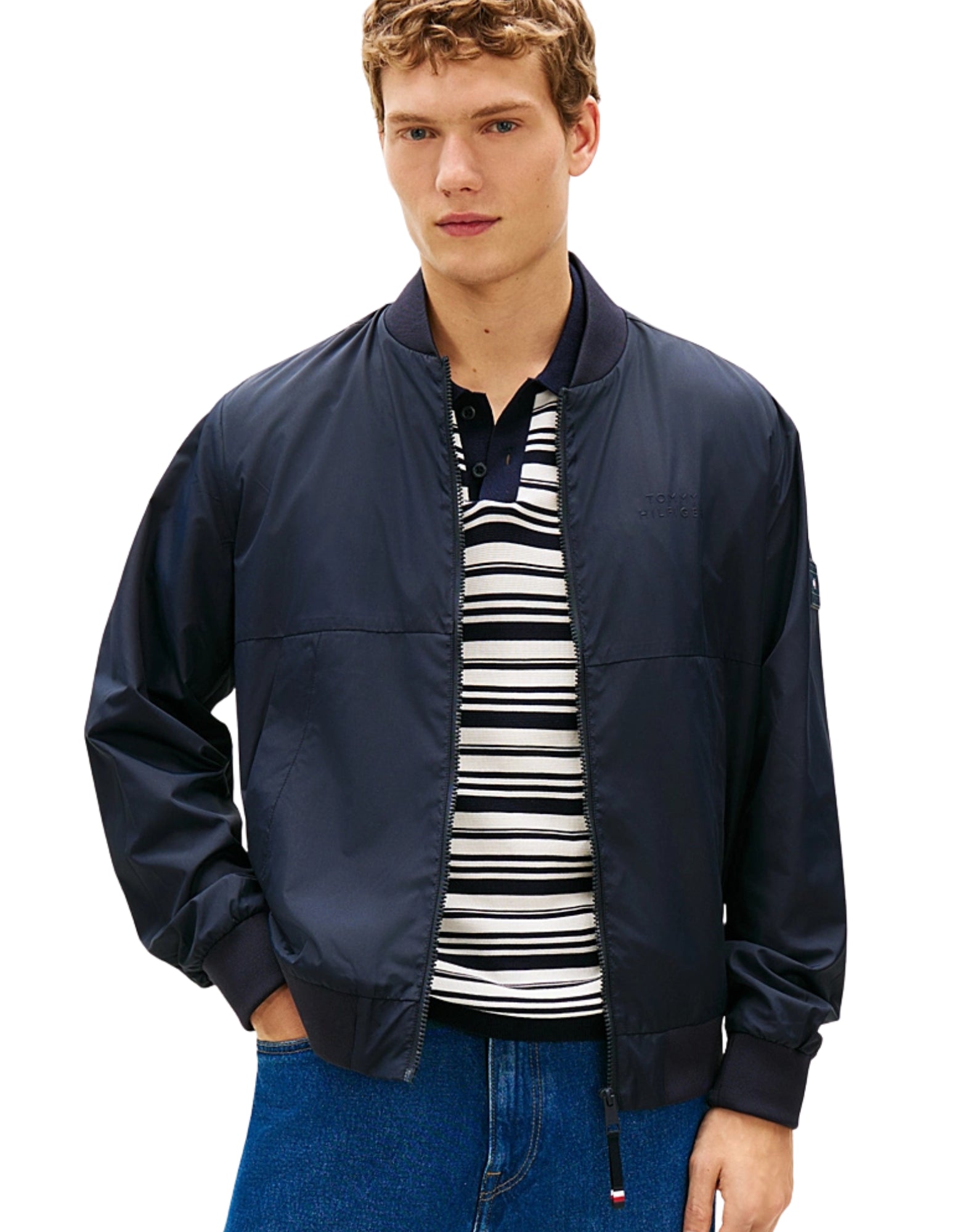 Tommy Hilfiger Men’s Water-Resistant Bomber Jacket Navy Regular Fit MW0MW42503DW5