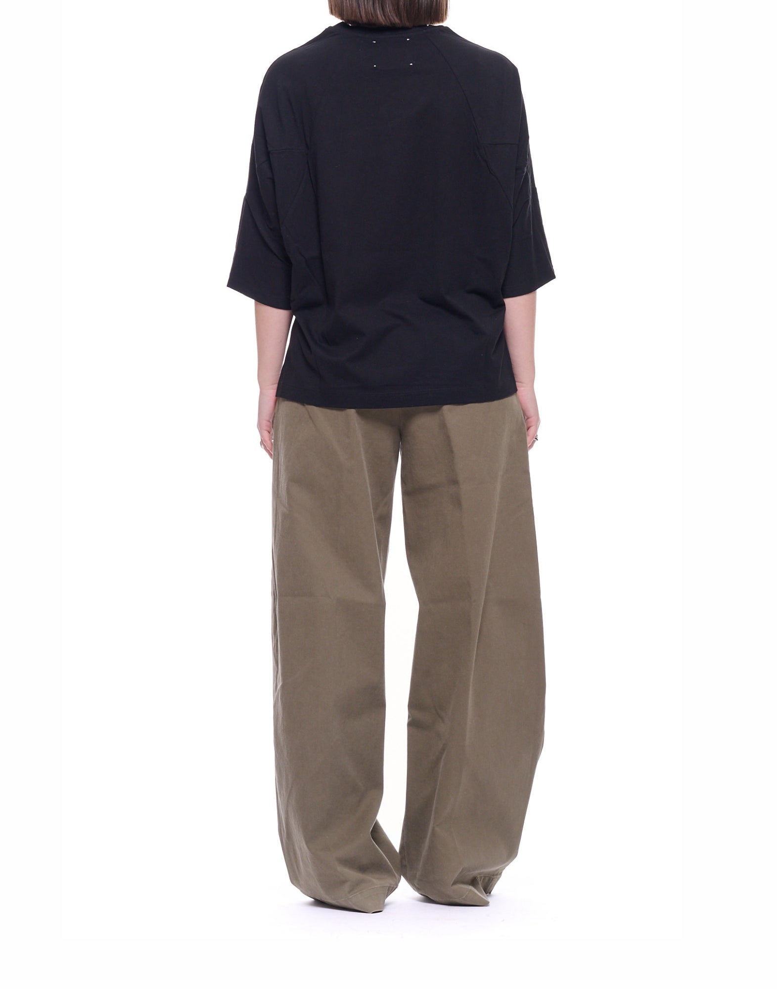 Laboratorio Oversized Crewneck T-Shirt 100% Cotton Black Women’s 3/4 Sleeve Made in Italy JO4689 0999