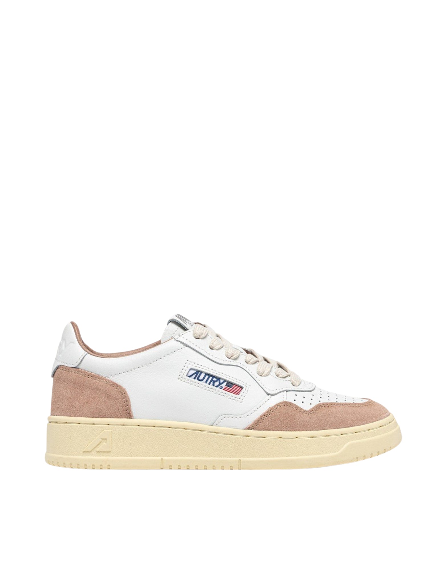 Autry Baskets basses pour femmes Medalist en cuir blanc et daim Rose Cannel AULW FT04 WHT/ROSEC MEDALIST