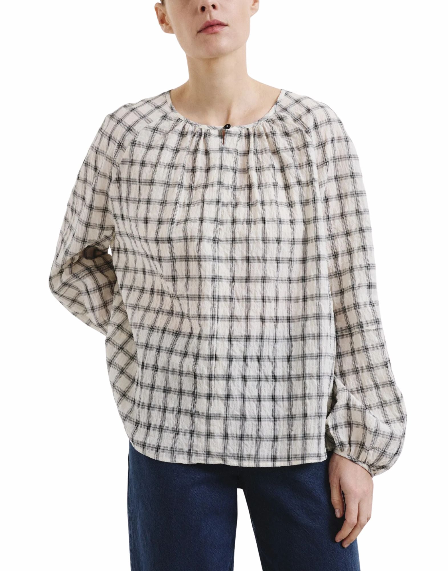 Pomandère checked cotton blouse in Butter for women Made in Italy 261-9495/11636 120