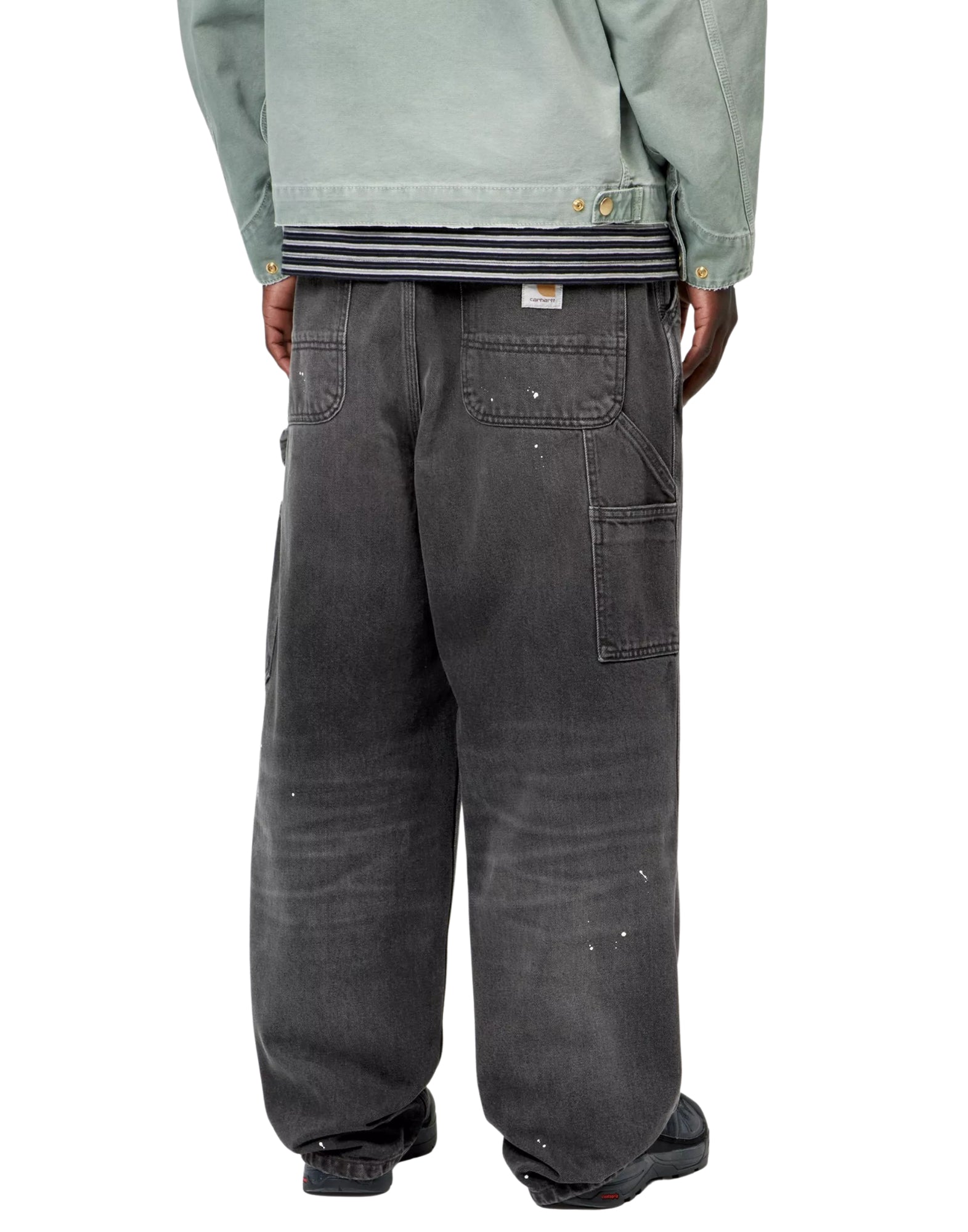 Pantalón OG de una sola rodilla, negro, lavado «destroy», salpicaduras
