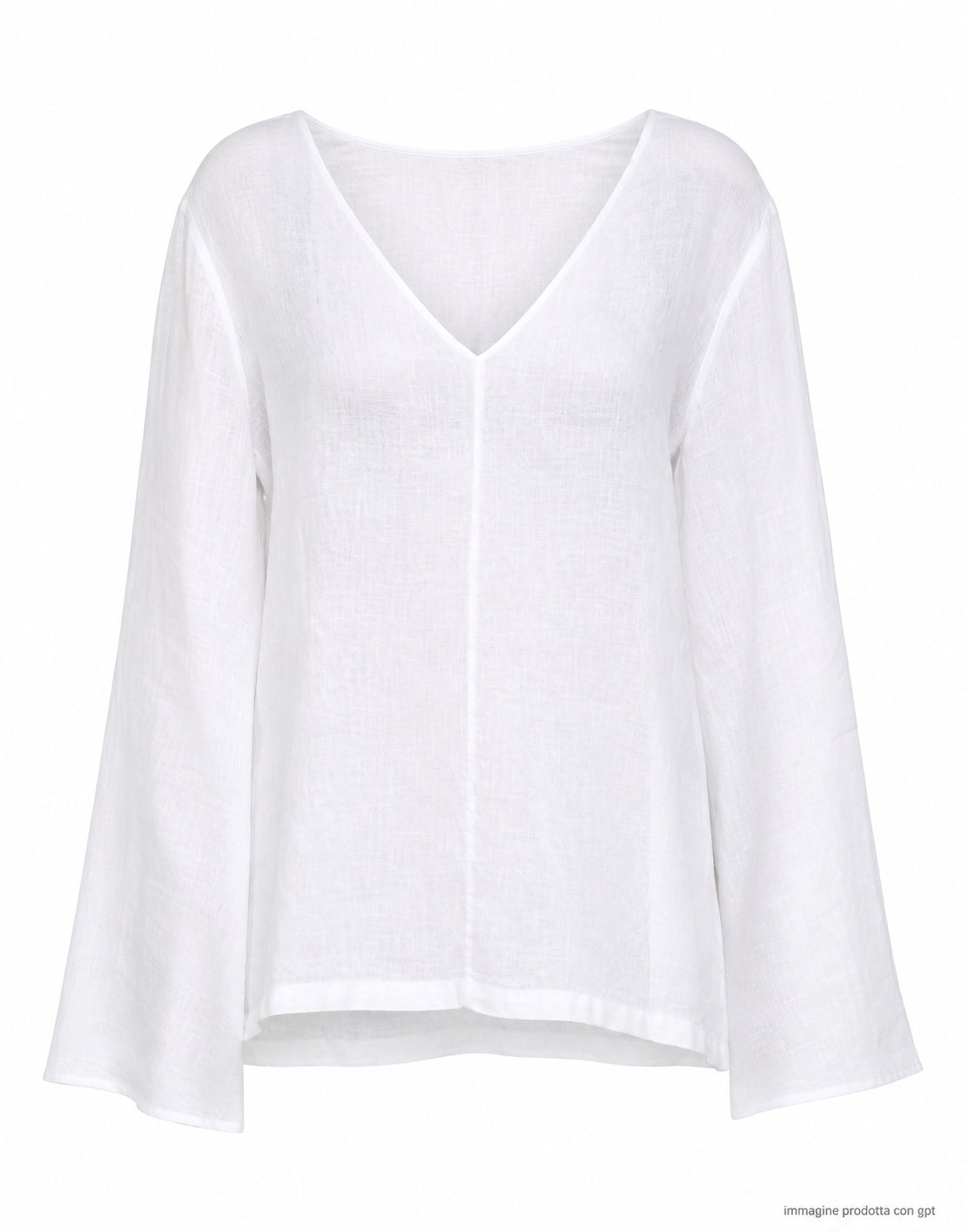 Top de mujer Hira de lino blanco con cuello en V y manga larga W301 001