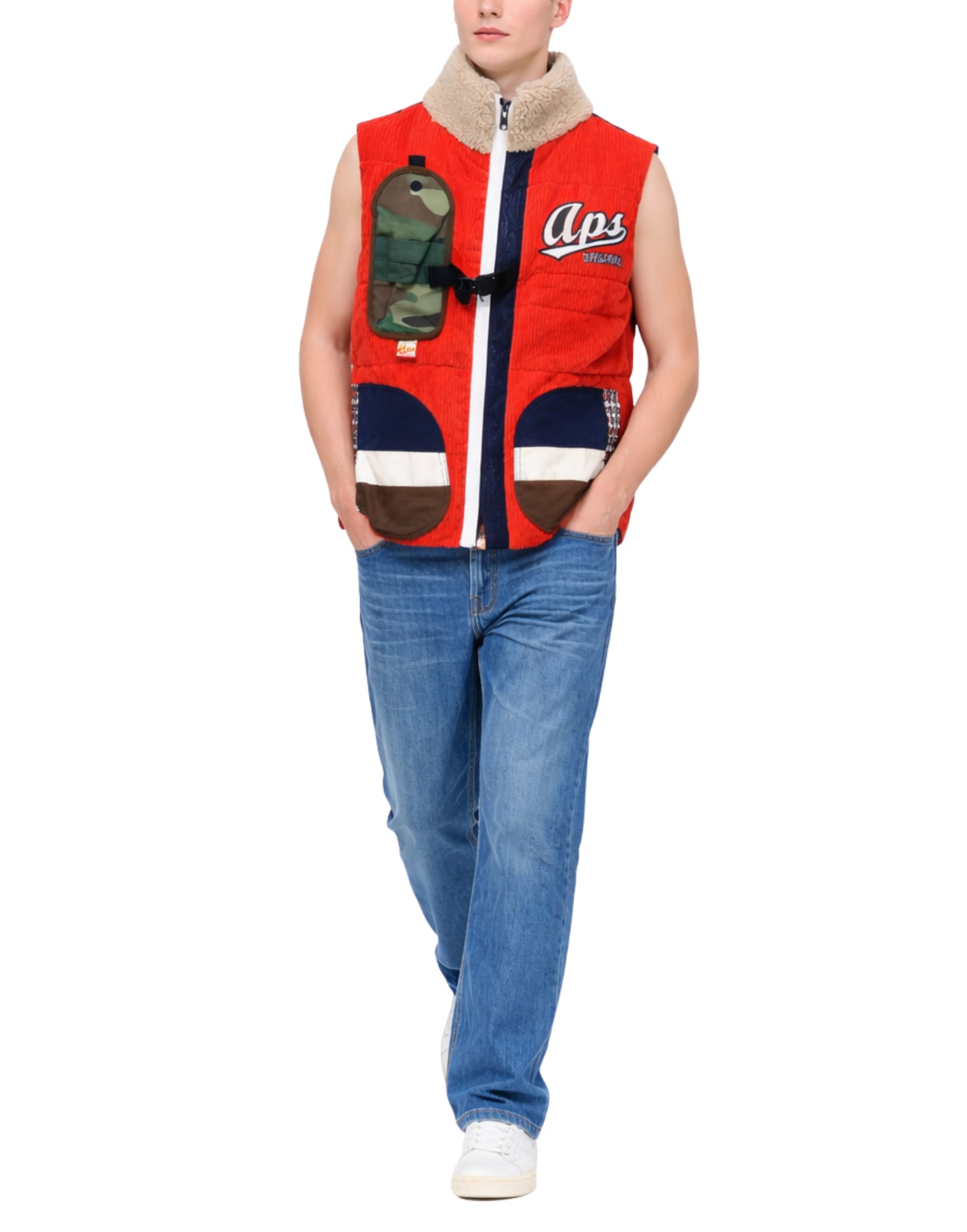 Gilet en velours côtelé pour hommes Alpha Style orange avec détails patchwork 3012 ROSSO