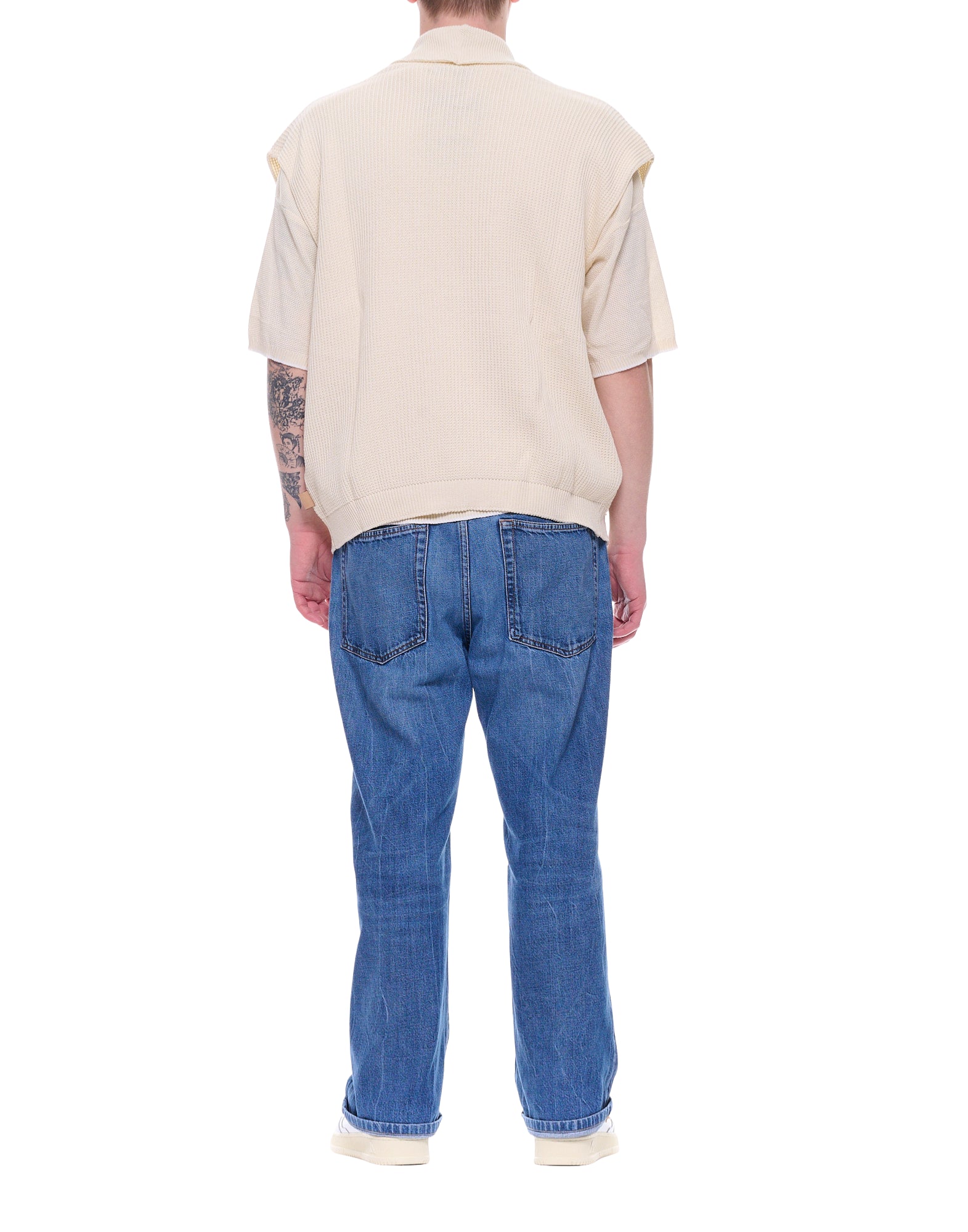 Tela Cruda Japan Men’s Ivory Knit Vest with Contrast Motifs M002 232 JAPAN