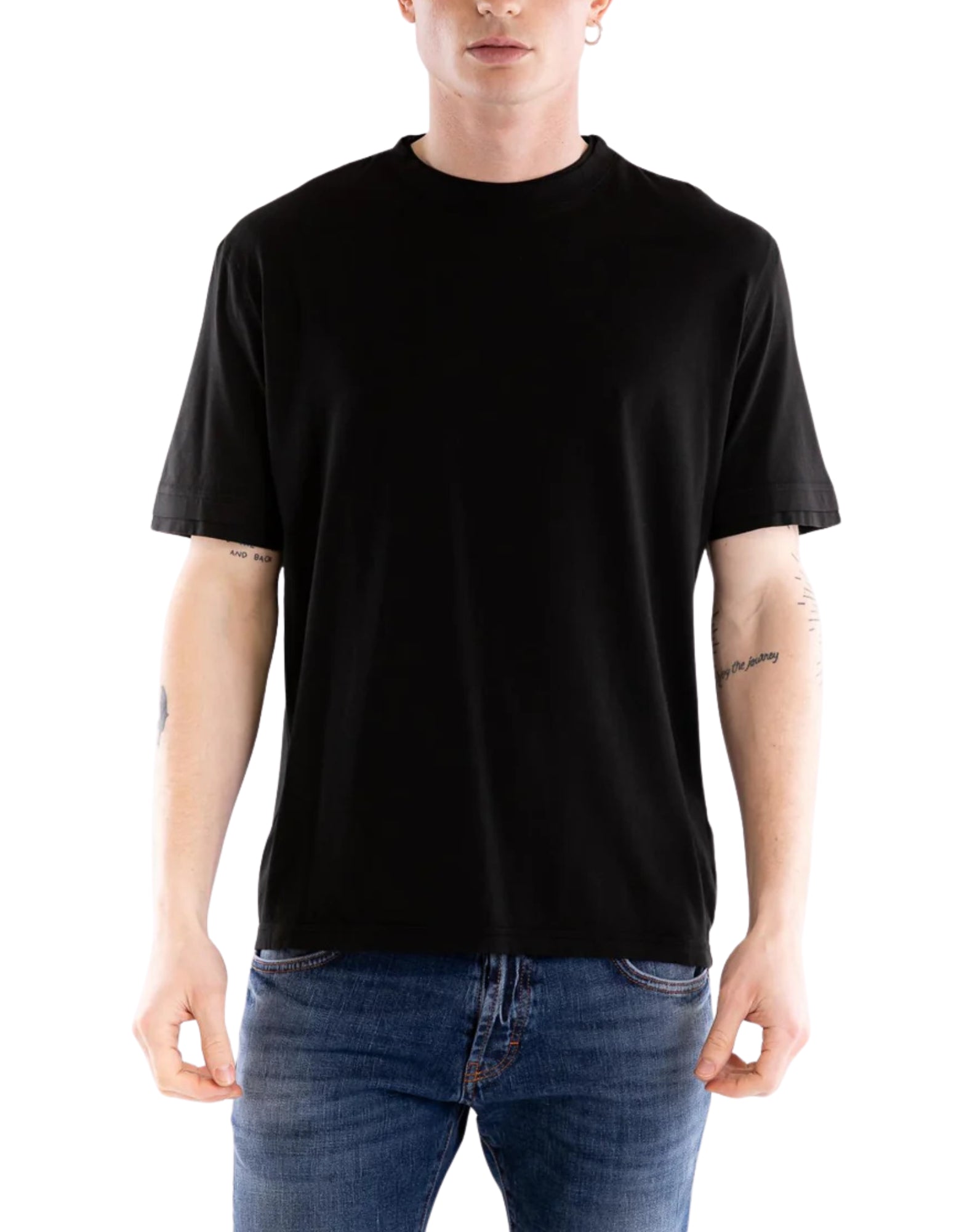 Paolo Pecora Herren-T-Shirt aus schwarzem Baumwolljersey F041-4045-9000 SCHWARZES T-SHIRT
