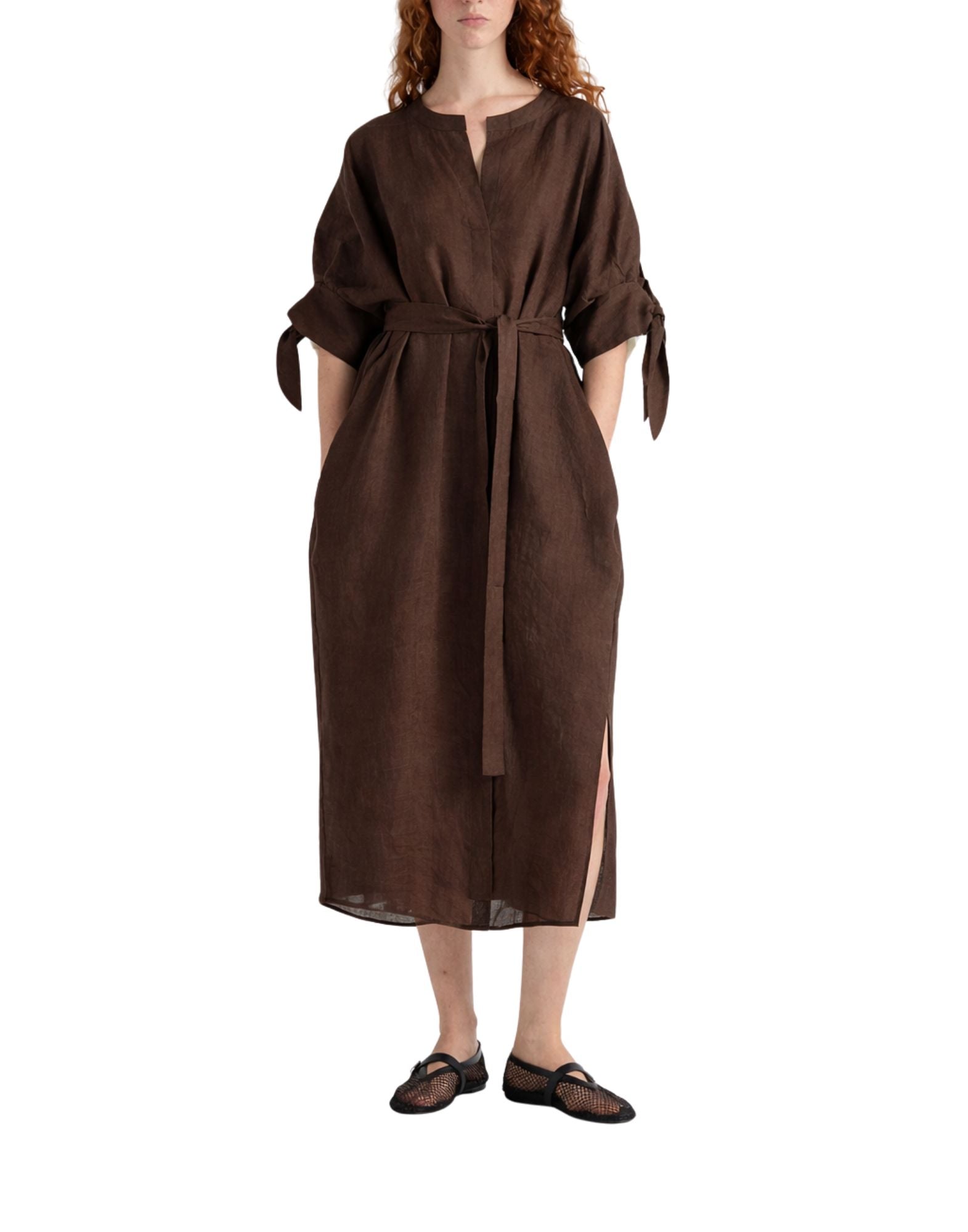 Meimeij Abito Tunica in Lino Marrone Moka Donna Manica 3/4 E6/I/M6EN03 883 MOKA BROWN