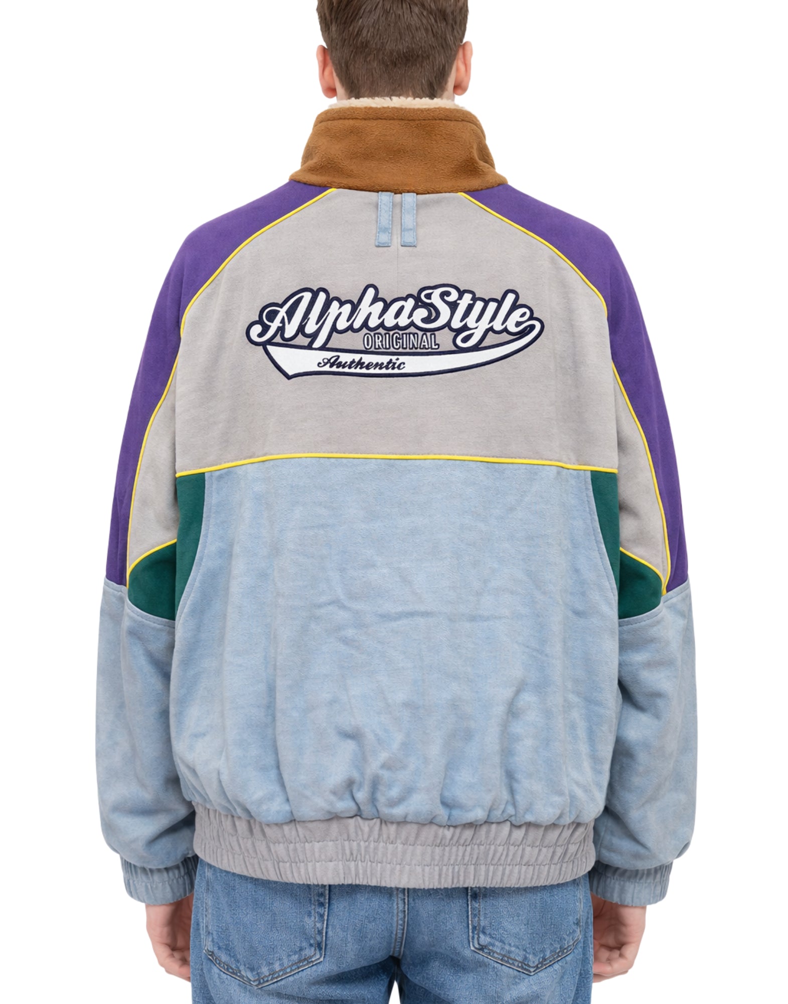 Giacca Patchwork da Uomo Alpha Style Multicolor con Zip e Collo Alto 3007 VIOLA