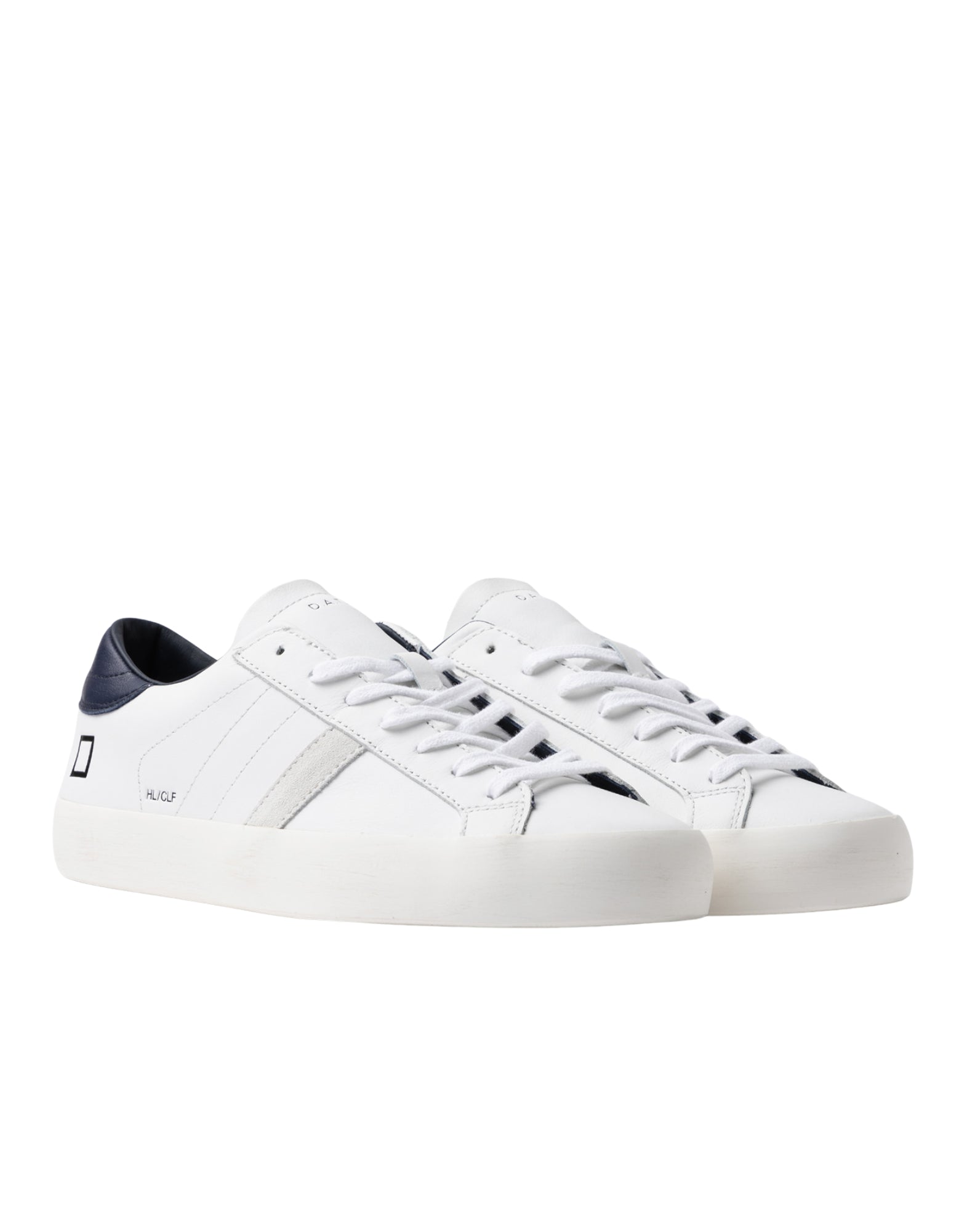 D.A.T.E. Hill Low Calf Men’s White Blue Leather Sneakers M441-HL-CA-WL