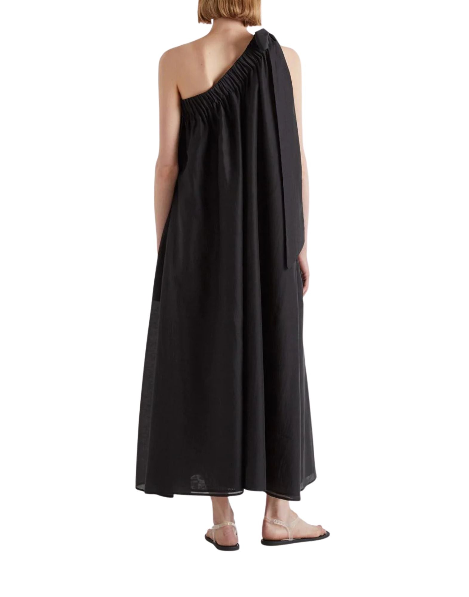 Meimeij Women’s Long One-Shoulder Dress Black with Side Pockets E6/I/M6EF01 100 BLACK
