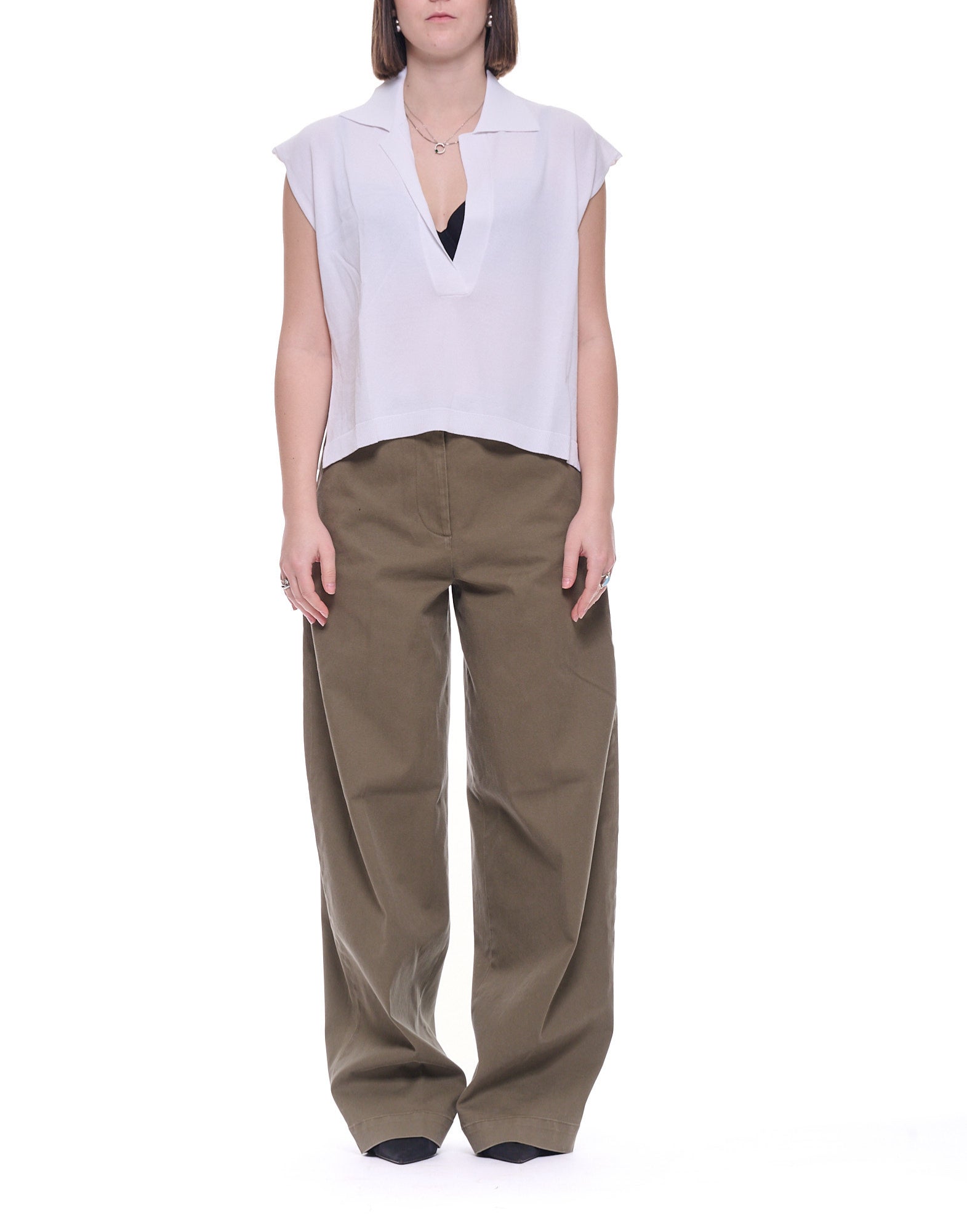 Laboratorio Women’s White Sleeveless Polo Top in Viscose Blend with V-Neck JO4650 1000