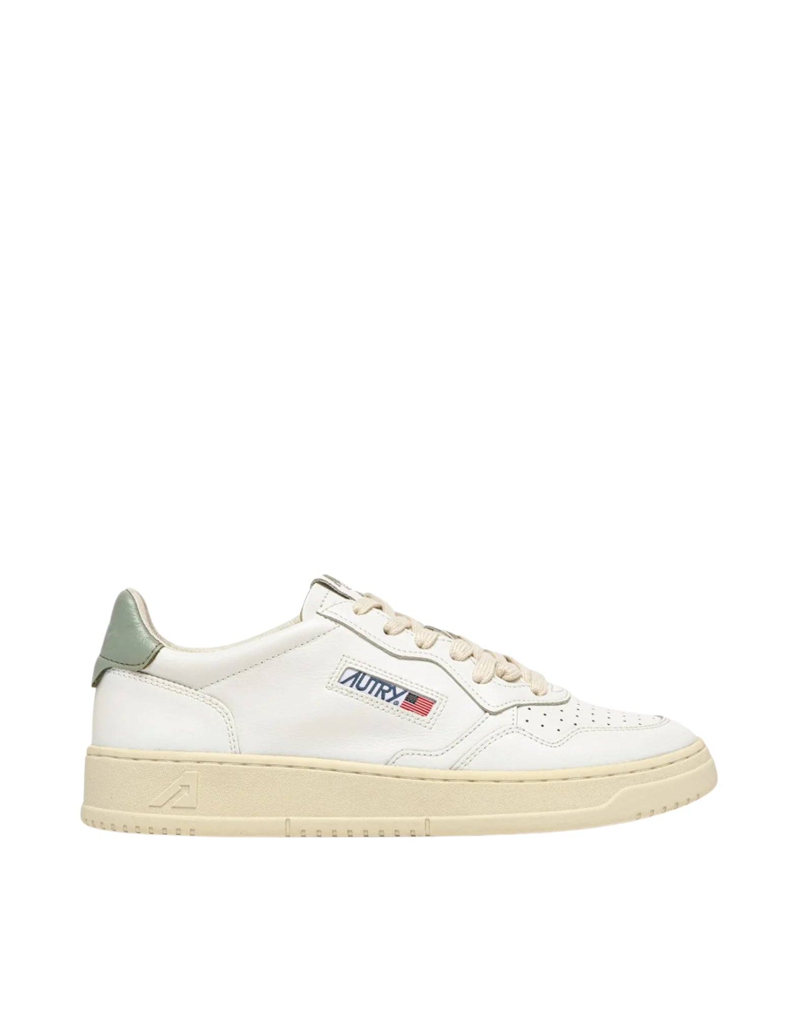 Autry Medalist Low Men’s Sneakers in White Leather and Sea Grass AULM LL11 WHT/SEAGR MEDALIST
